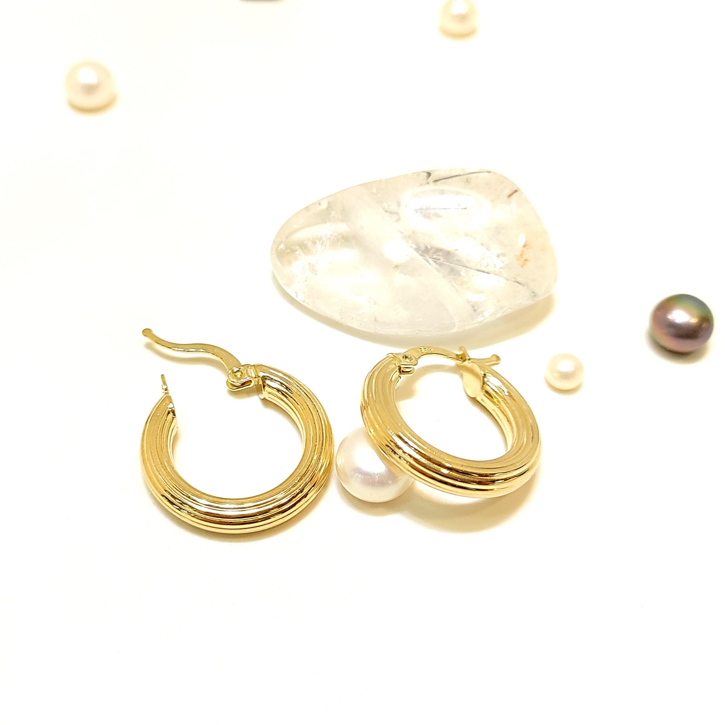 20mm Çizgili Halka Küpe 14 Ayar Altın HD VİDEOLU