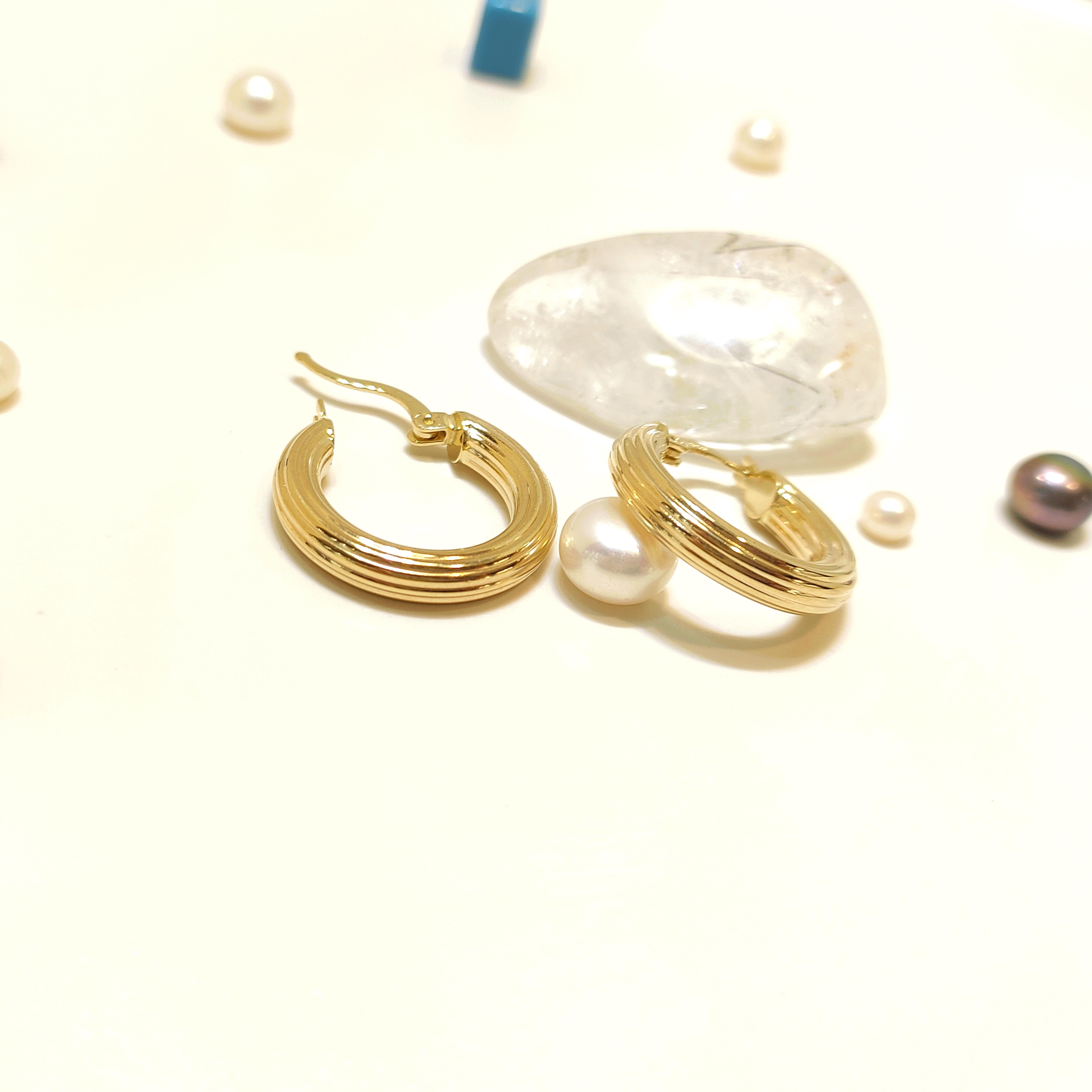 20mm Çizgili Halka Küpe 14 Ayar Altın HD VİDEOLU