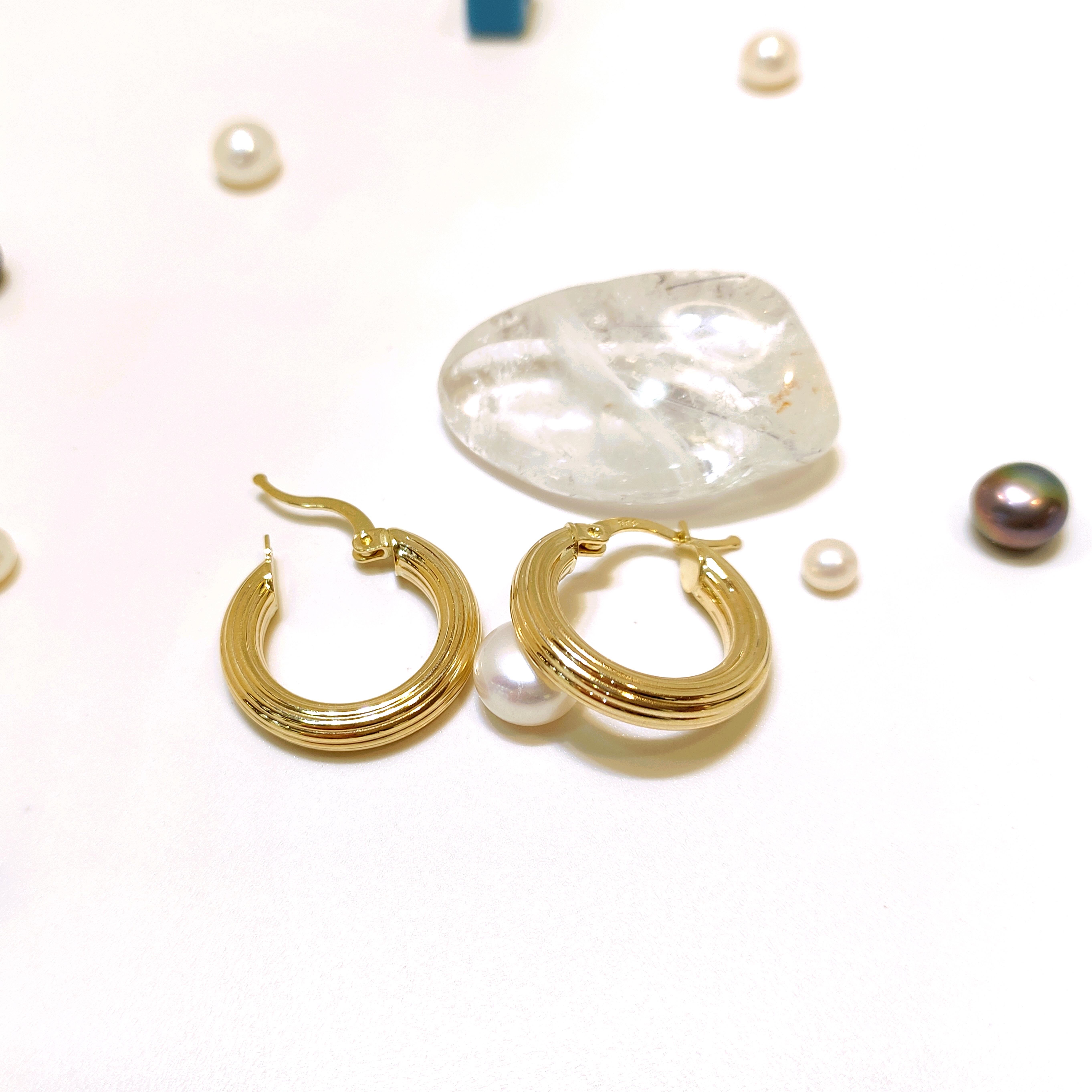 20mm Çizgili Halka Küpe 14 Ayar Altın HD VİDEOLU