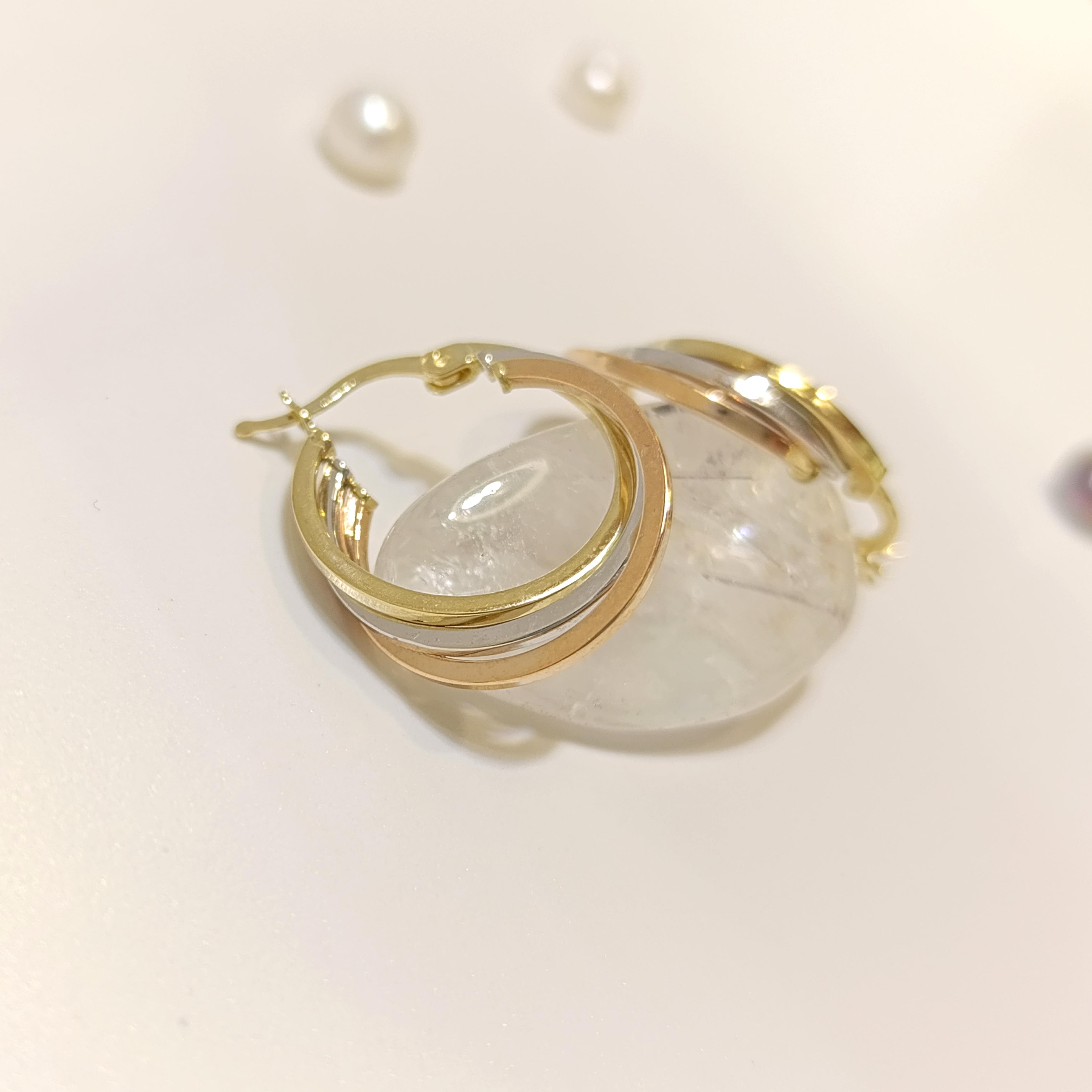 20mm Üç Renkli Halka Küpe 14 Ayar Altın HD VİDEOLU