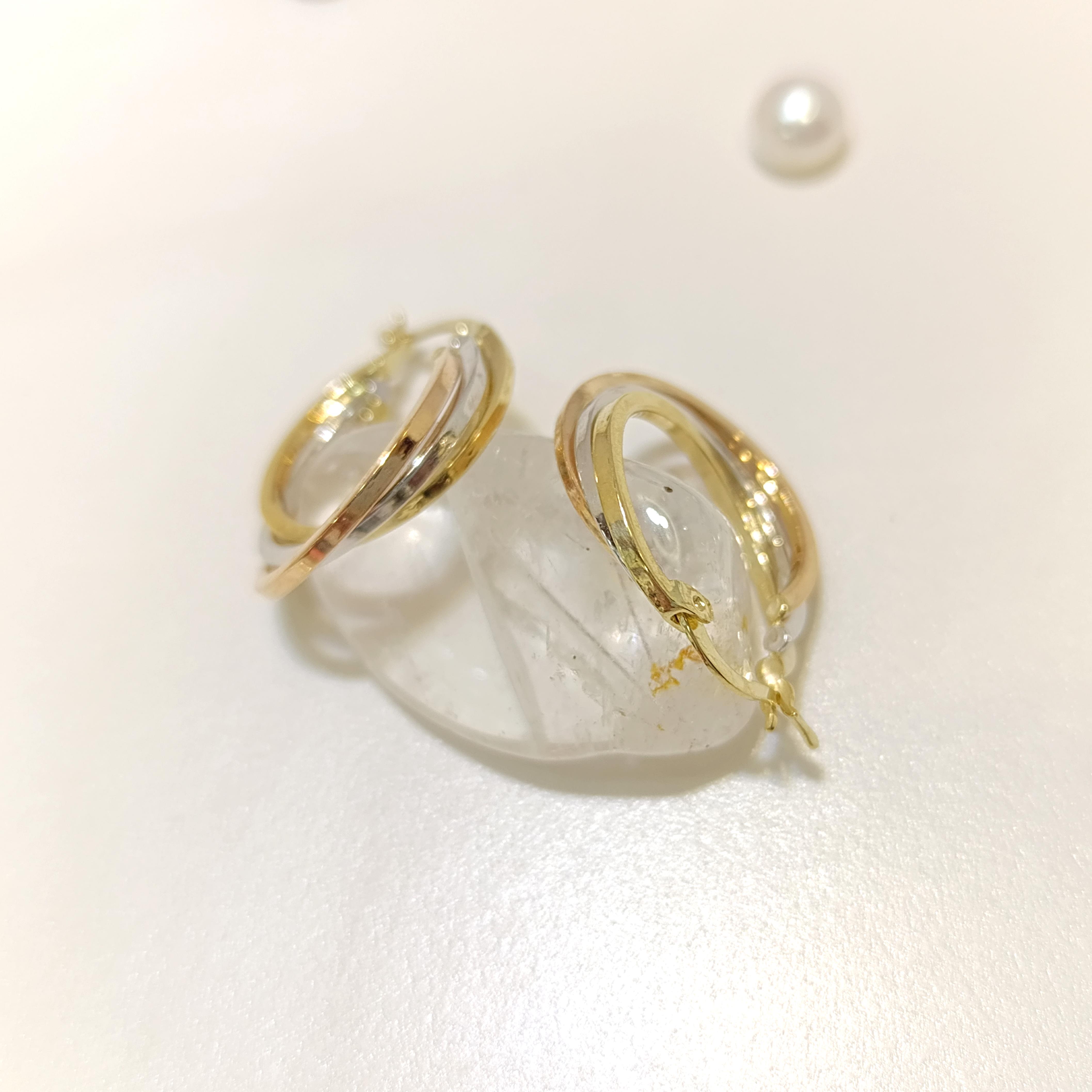 20mm Üç Renkli Halka Küpe 14 Ayar Altın HD VİDEOLU