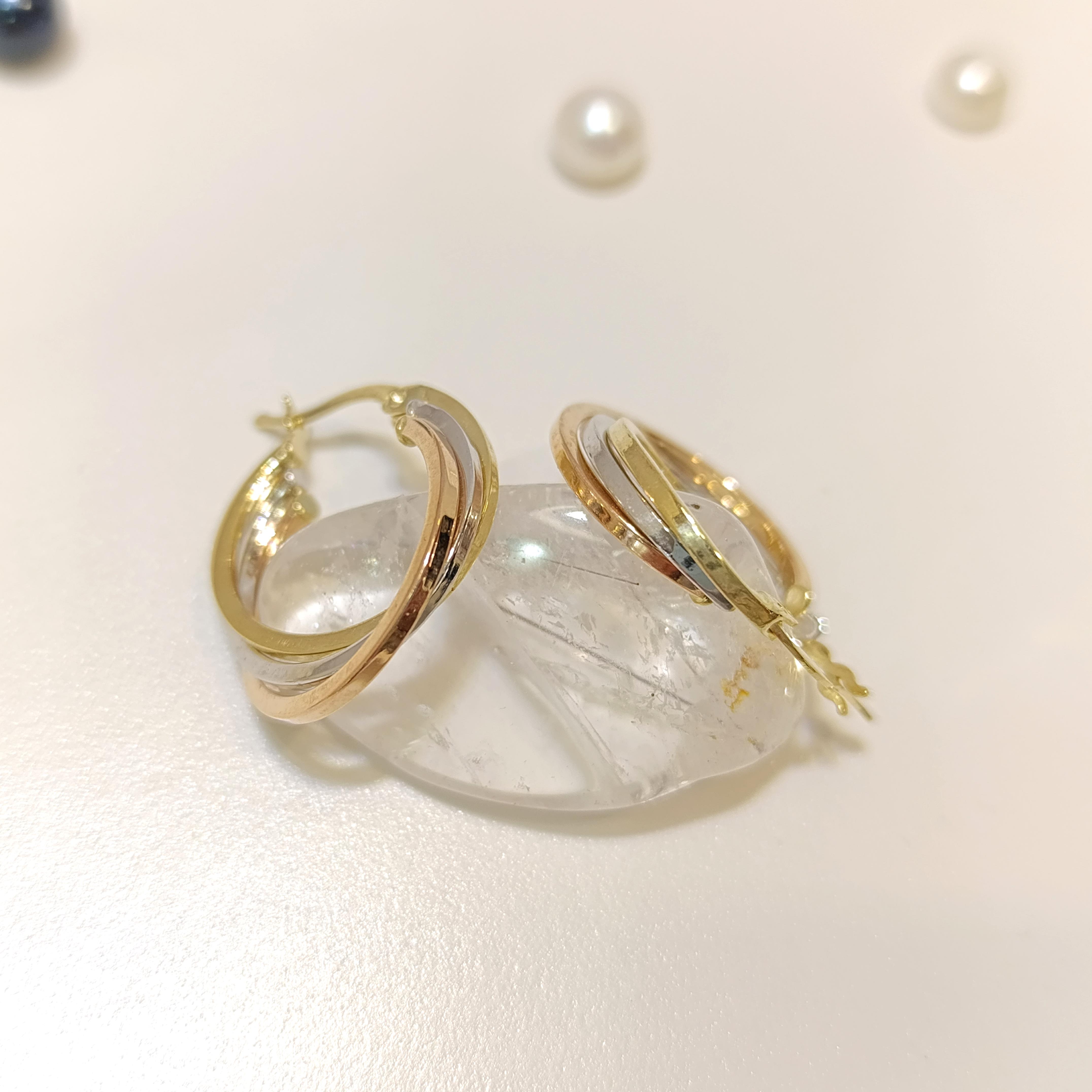 20mm Üç Renkli Halka Küpe 14 Ayar Altın HD VİDEOLU