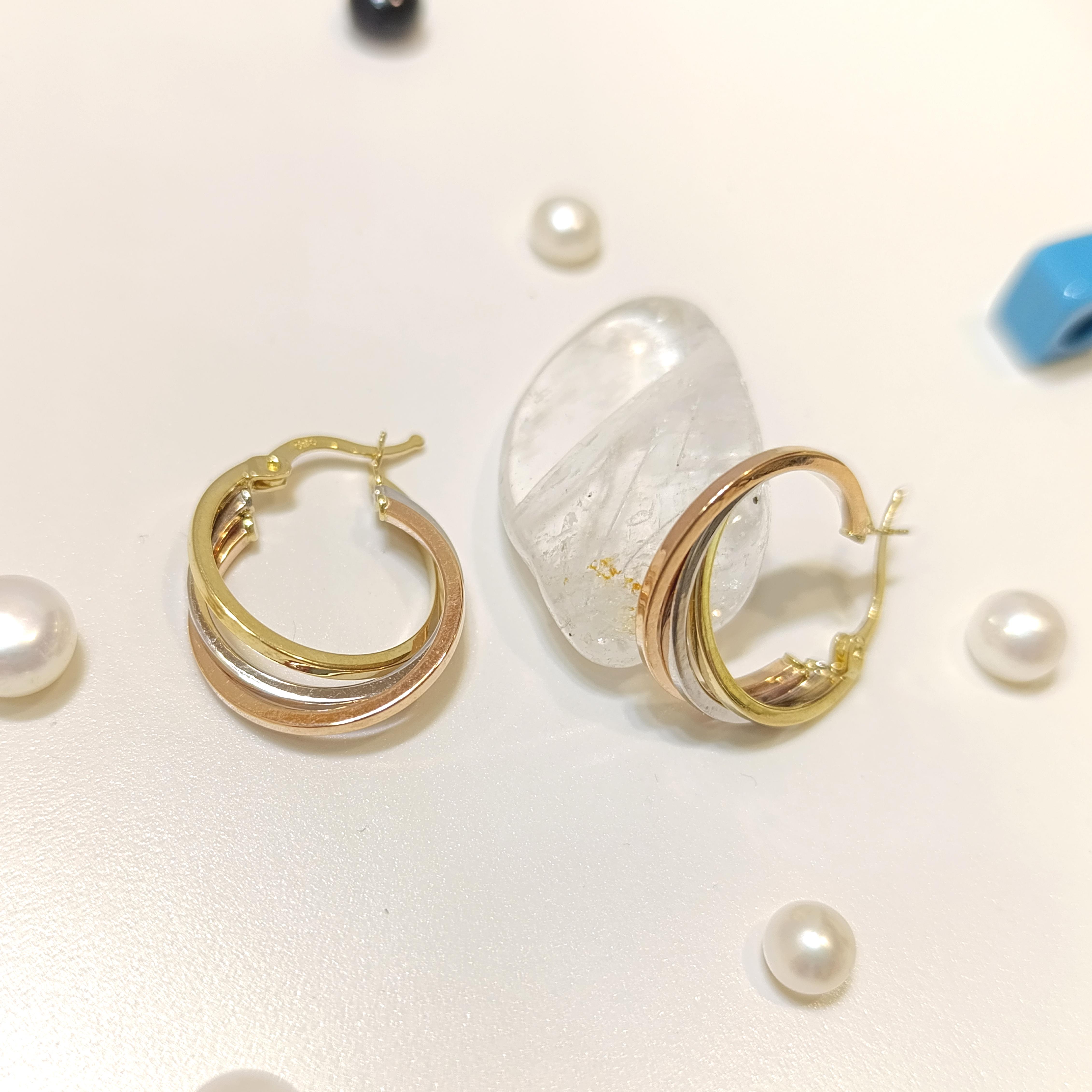 20mm Üçlü Halka Küpe 14 Ayar Altın HD VİDEOLU