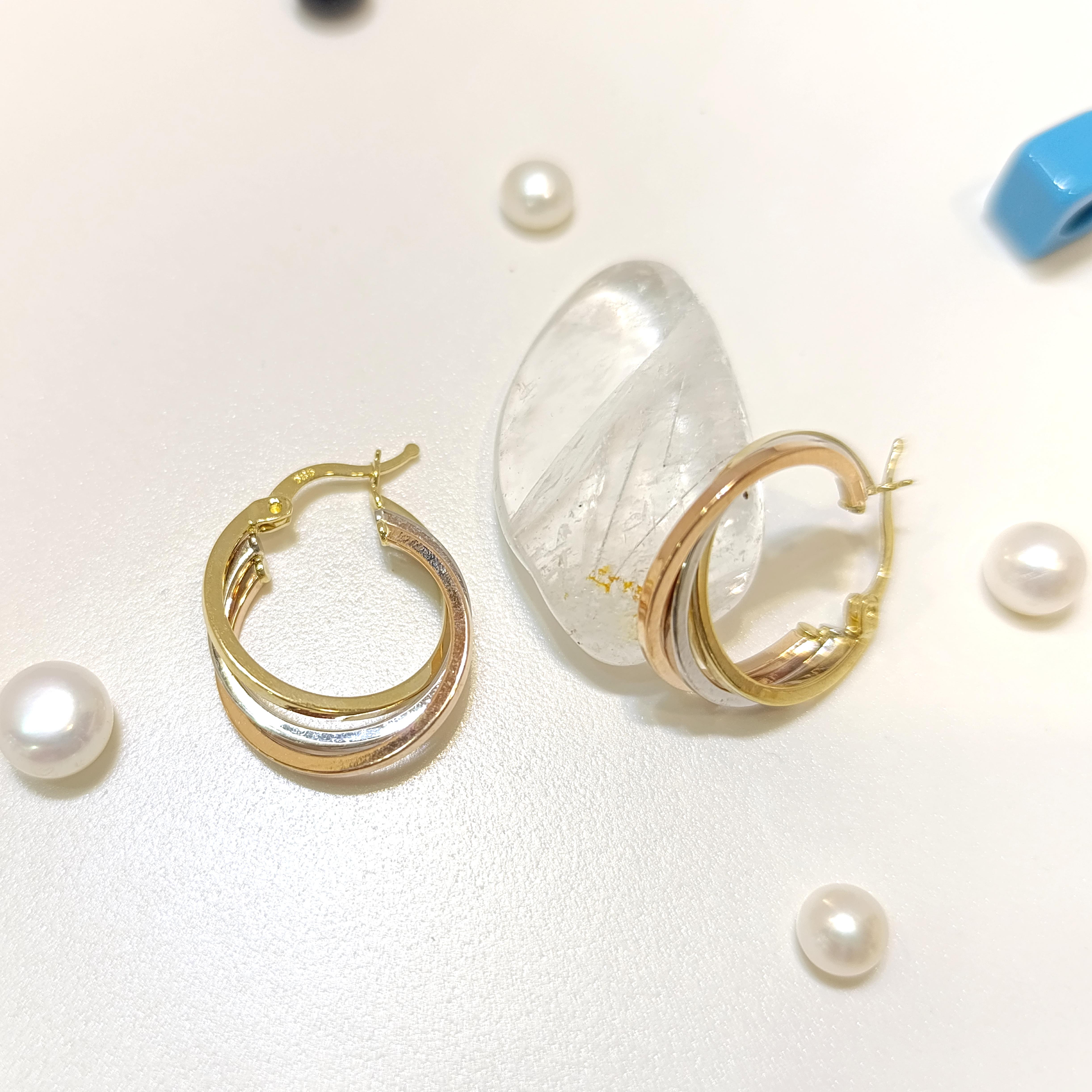 20mm Üçlü Halka Küpe 14 Ayar Altın HD VİDEOLU