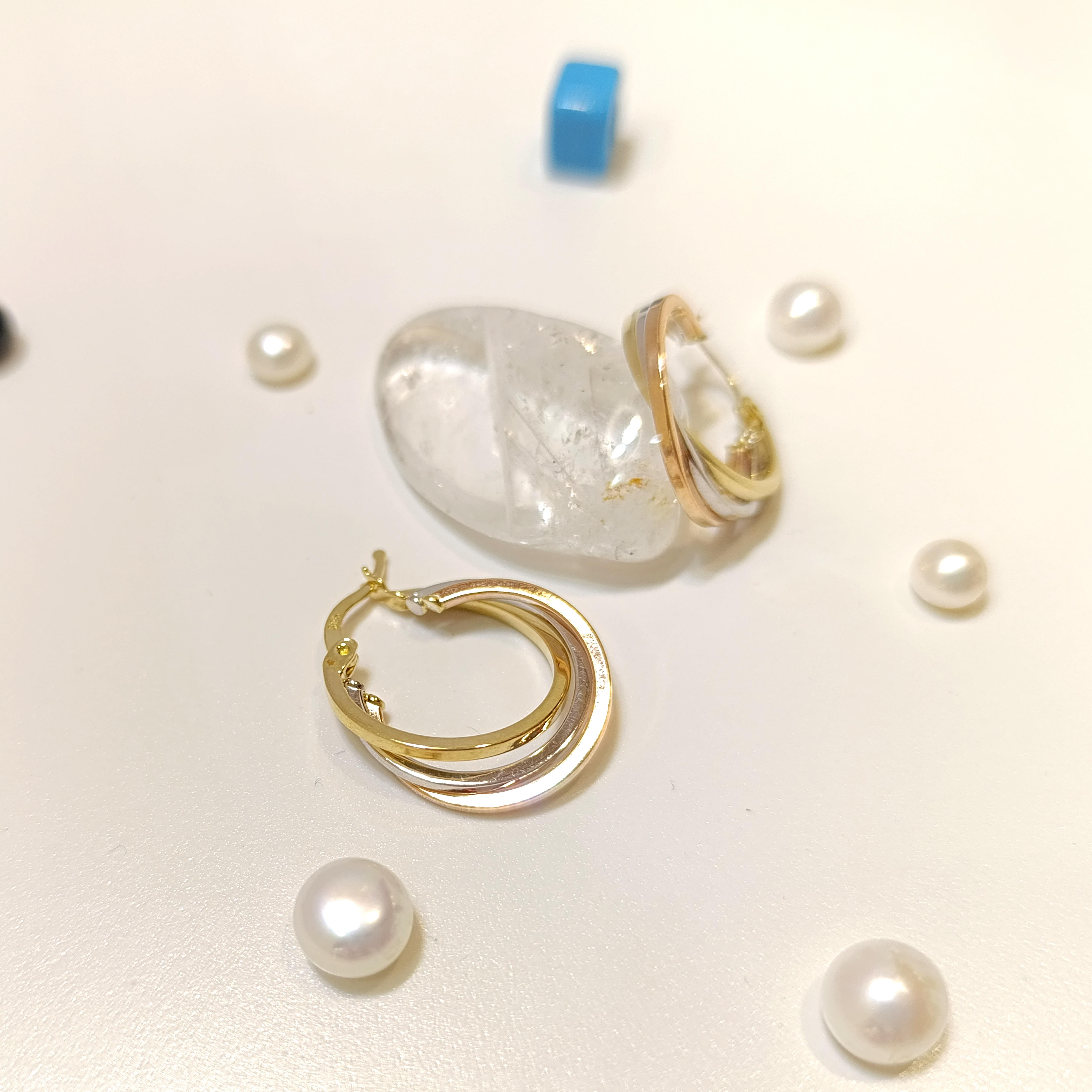 20mm Üçlü Halka Küpe 14 Ayar Altın HD VİDEOLU