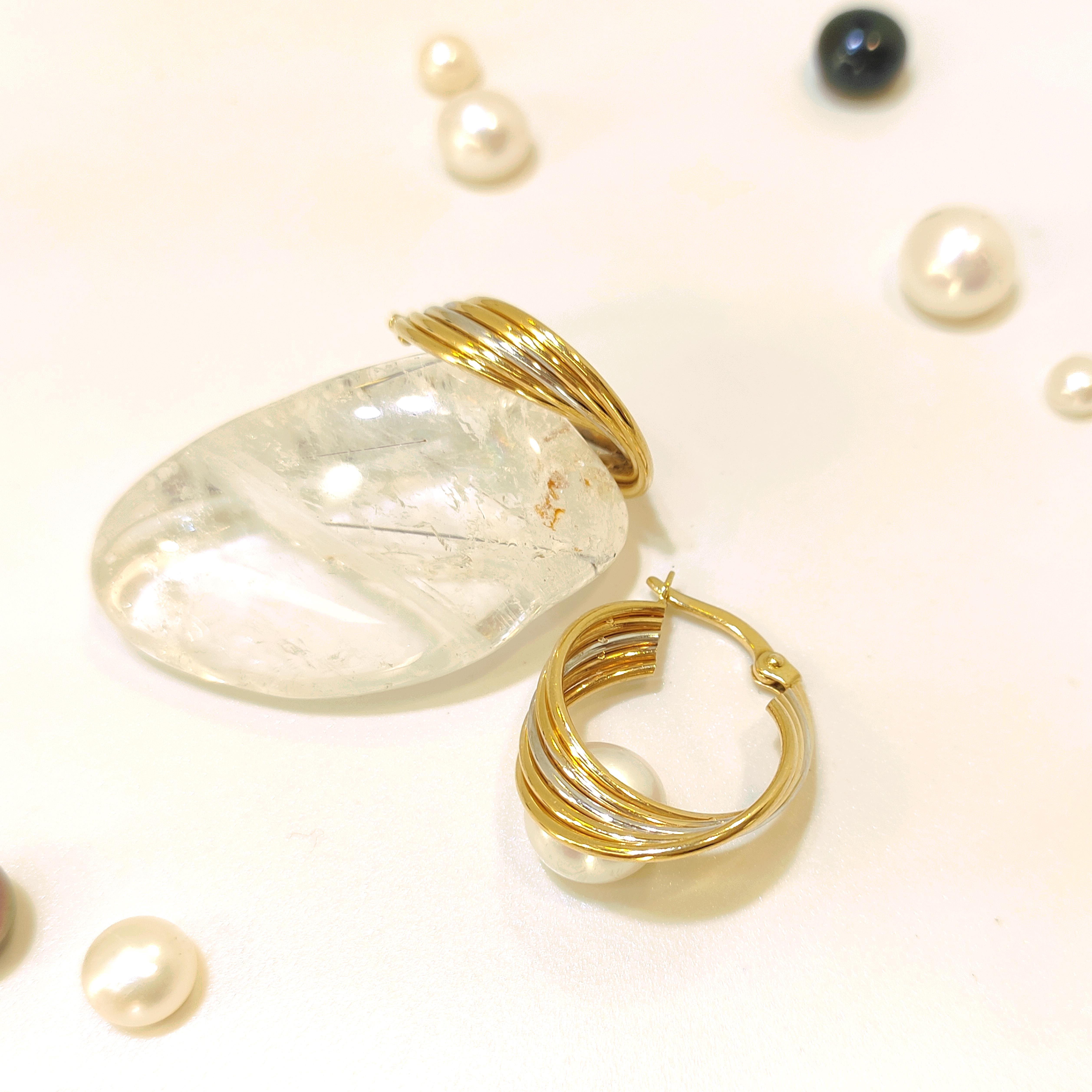 22mm Beşli Renkli Halka Küpe 14 Ayar Altın 