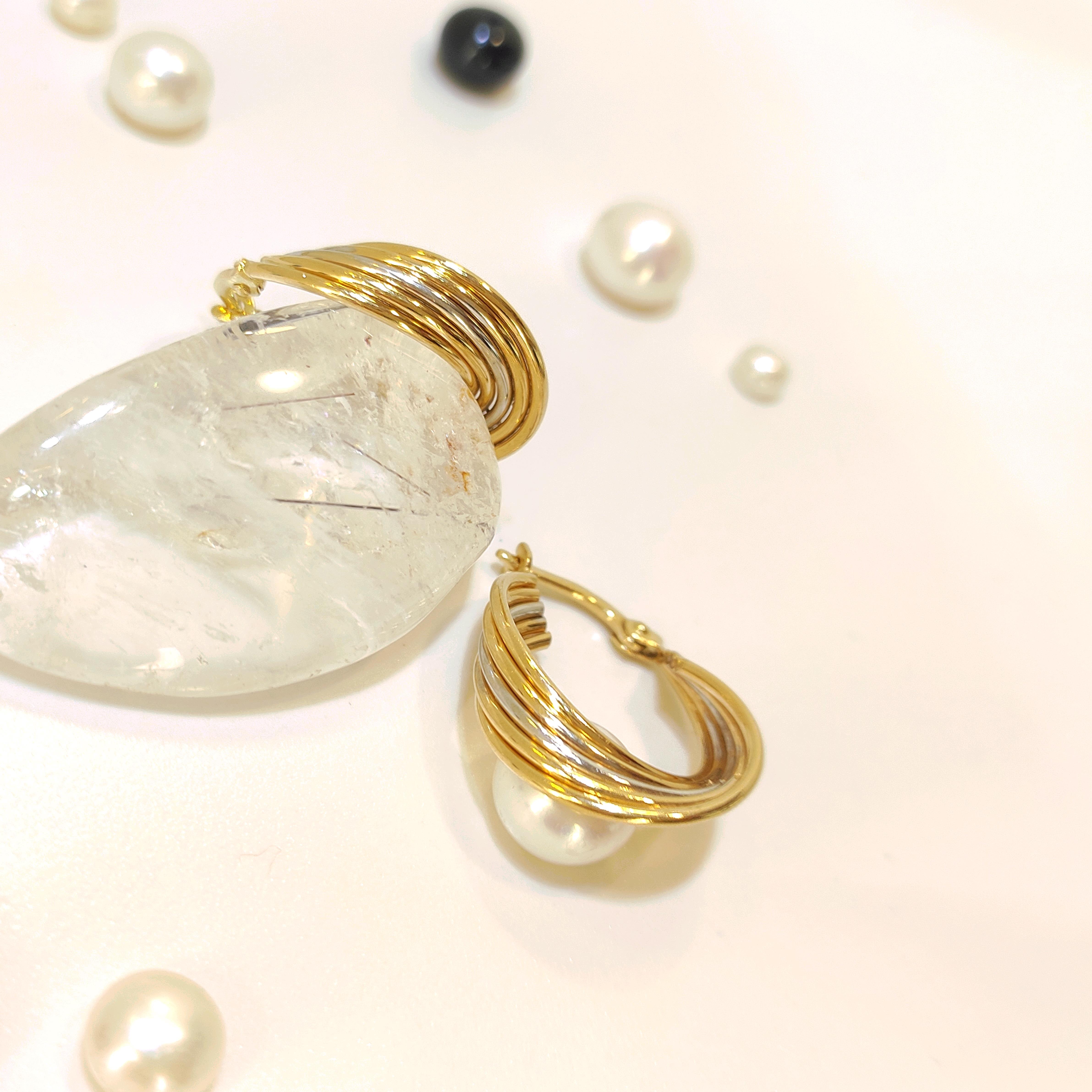 22mm Beşli Renkli Halka Küpe 14 Ayar Altın 