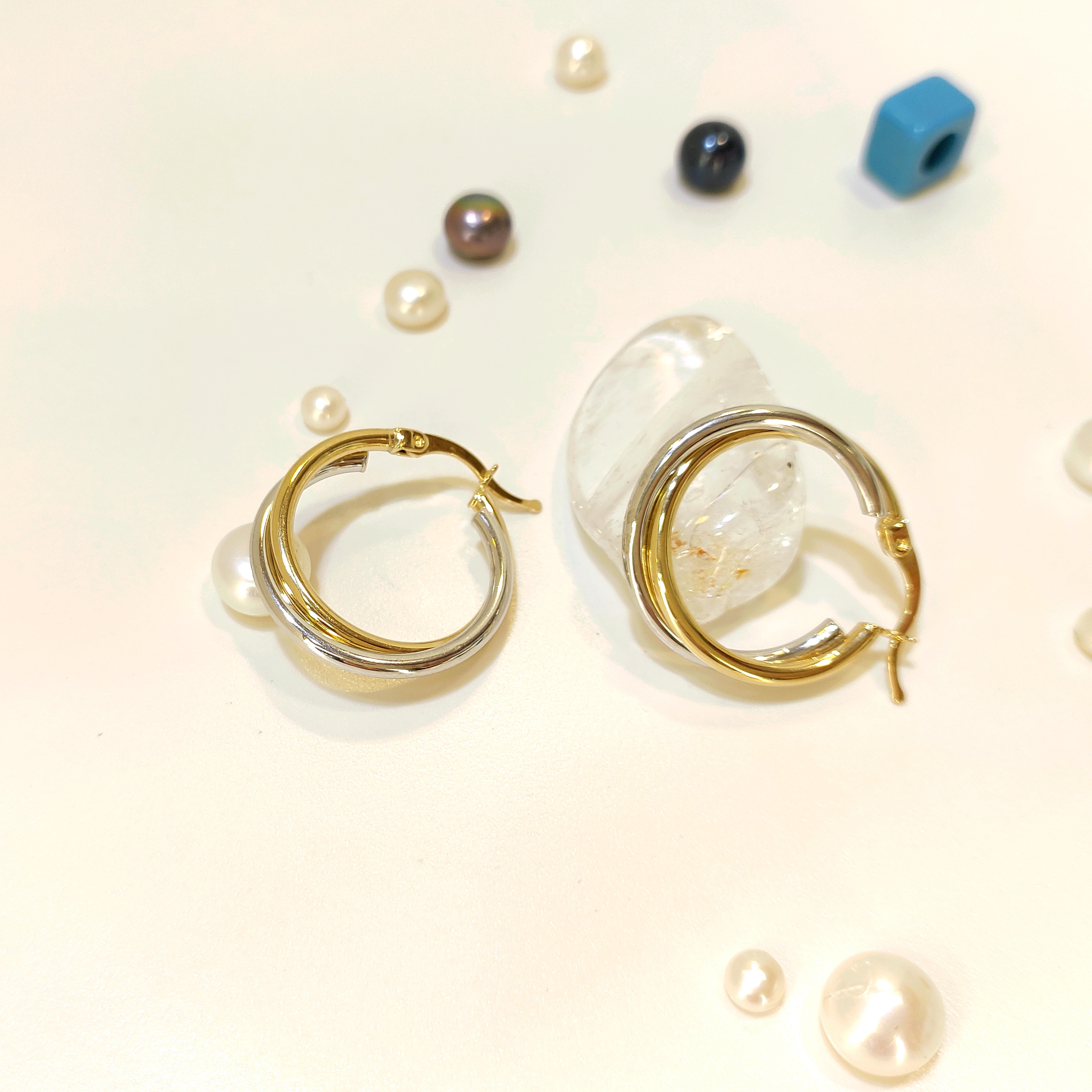 22mm İkili Halka Küpe 14 Ayar Altın 