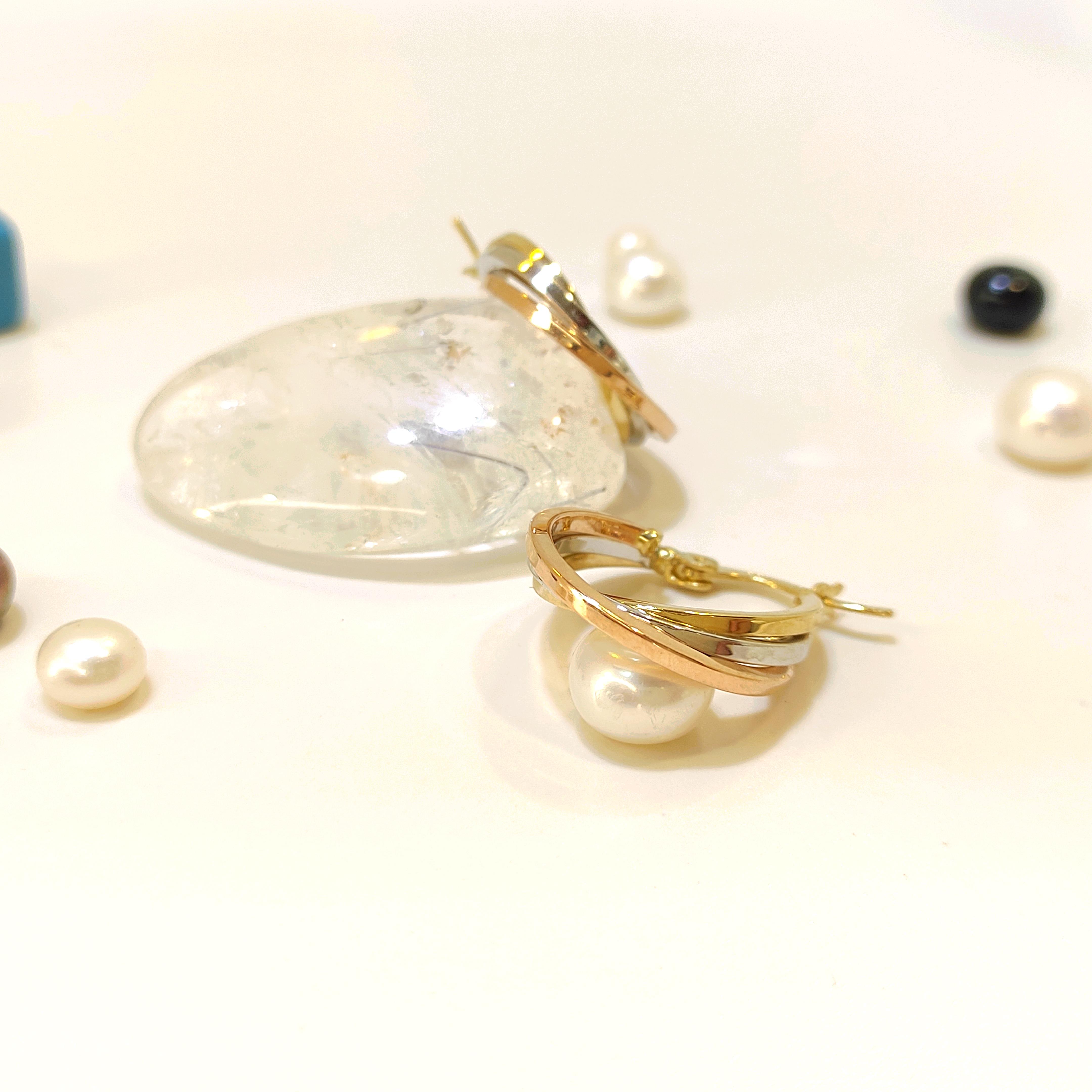 22mm Üçlü Renkli Halka Küpe 14 Ayar Altın 