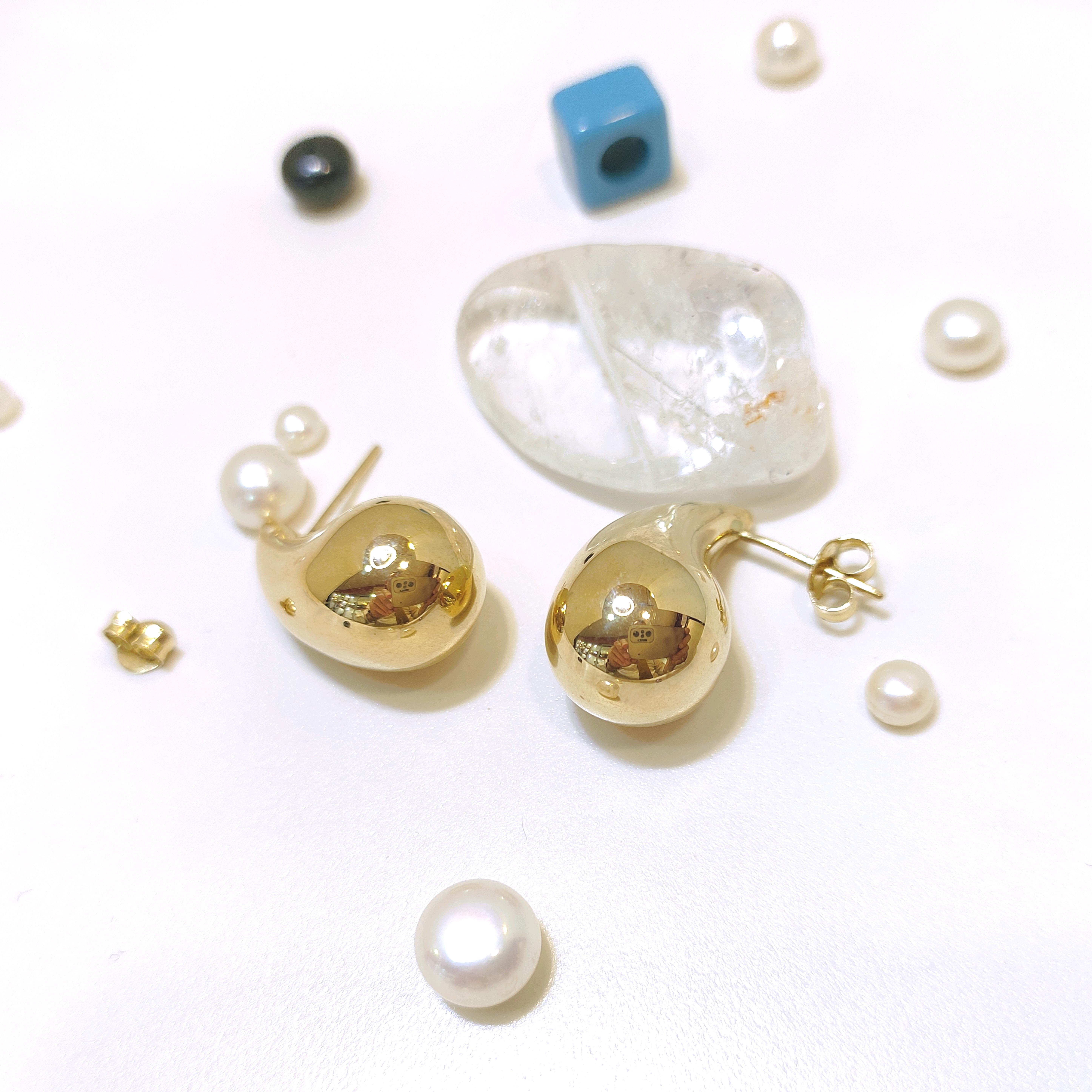 23mm Damla Vidalı Küpe 14 Ayar Altın 