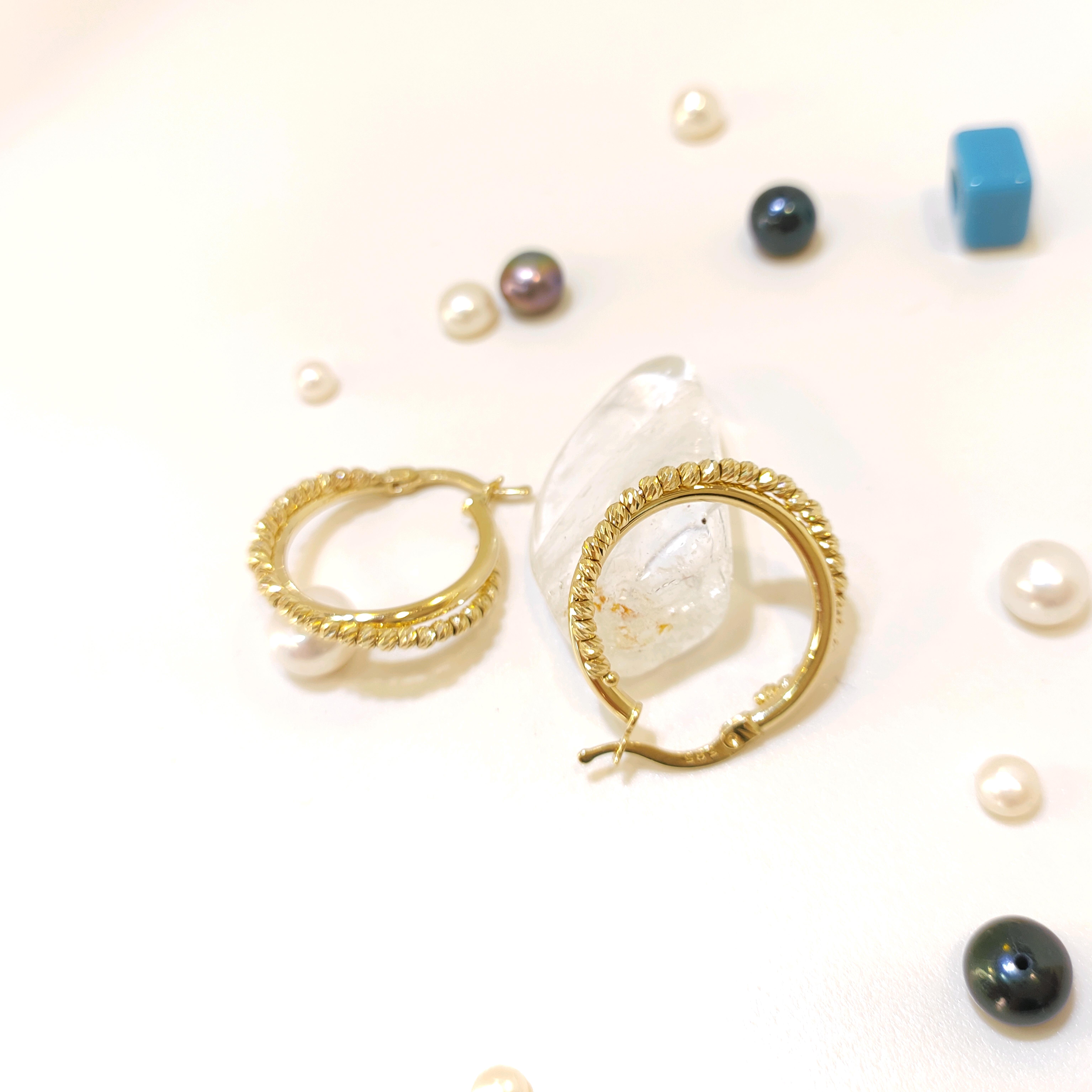 23mm Dorika Toplu İkili Halka Küpe 14 Ayar Altın 