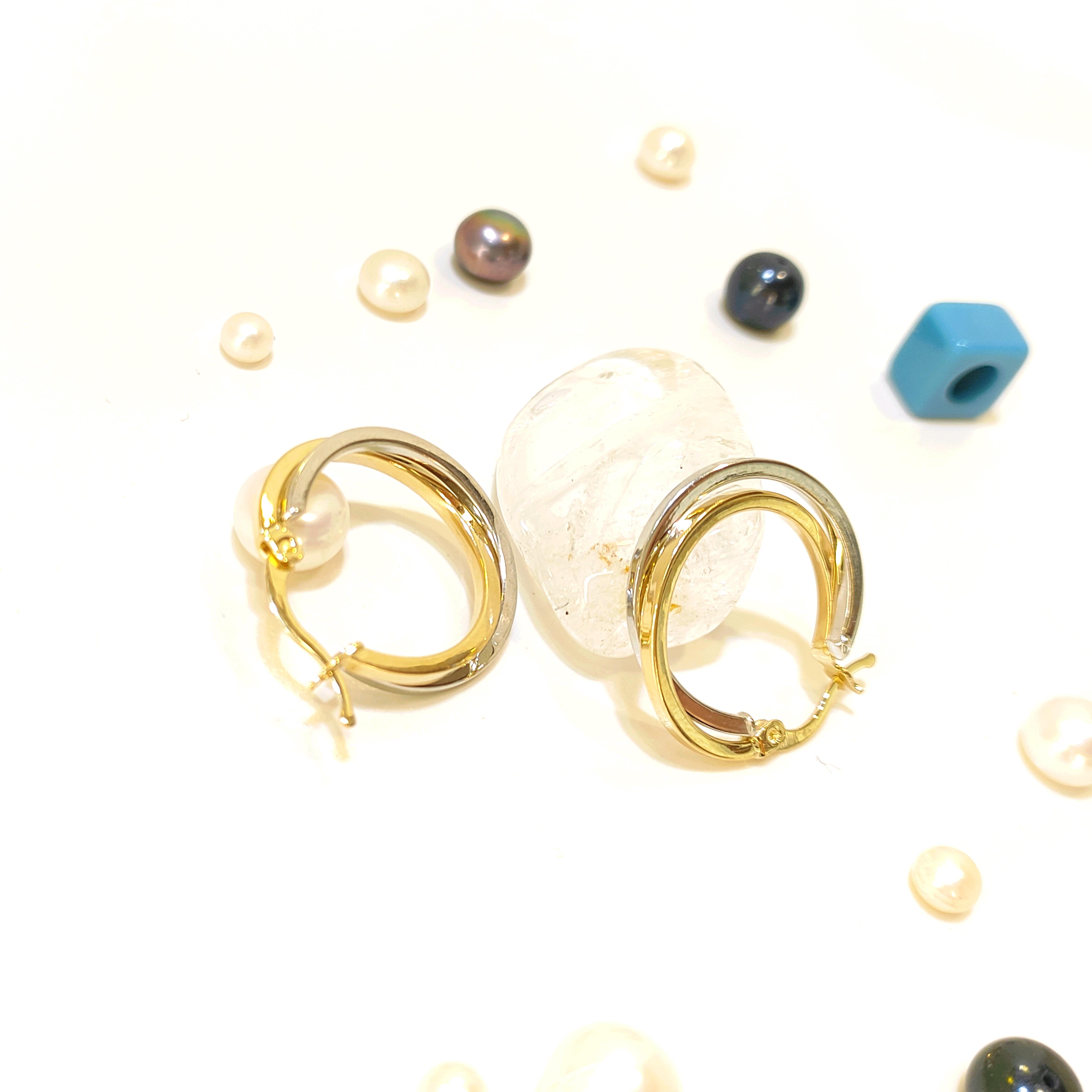 23mm İkili Halka Küpe 14 Ayar Altın 