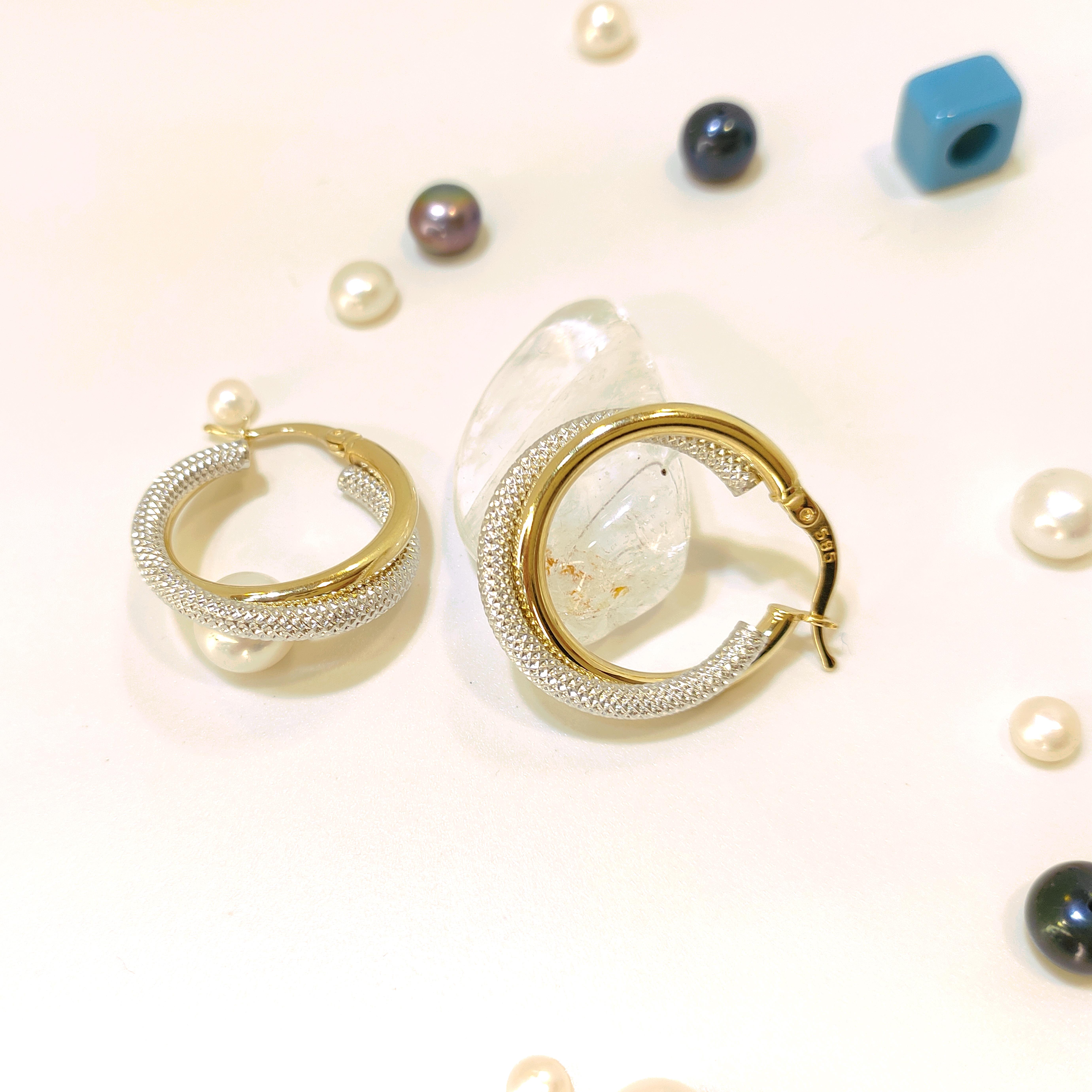 24mm İkili Burgu Halka Küpe 14 Ayar Altın 