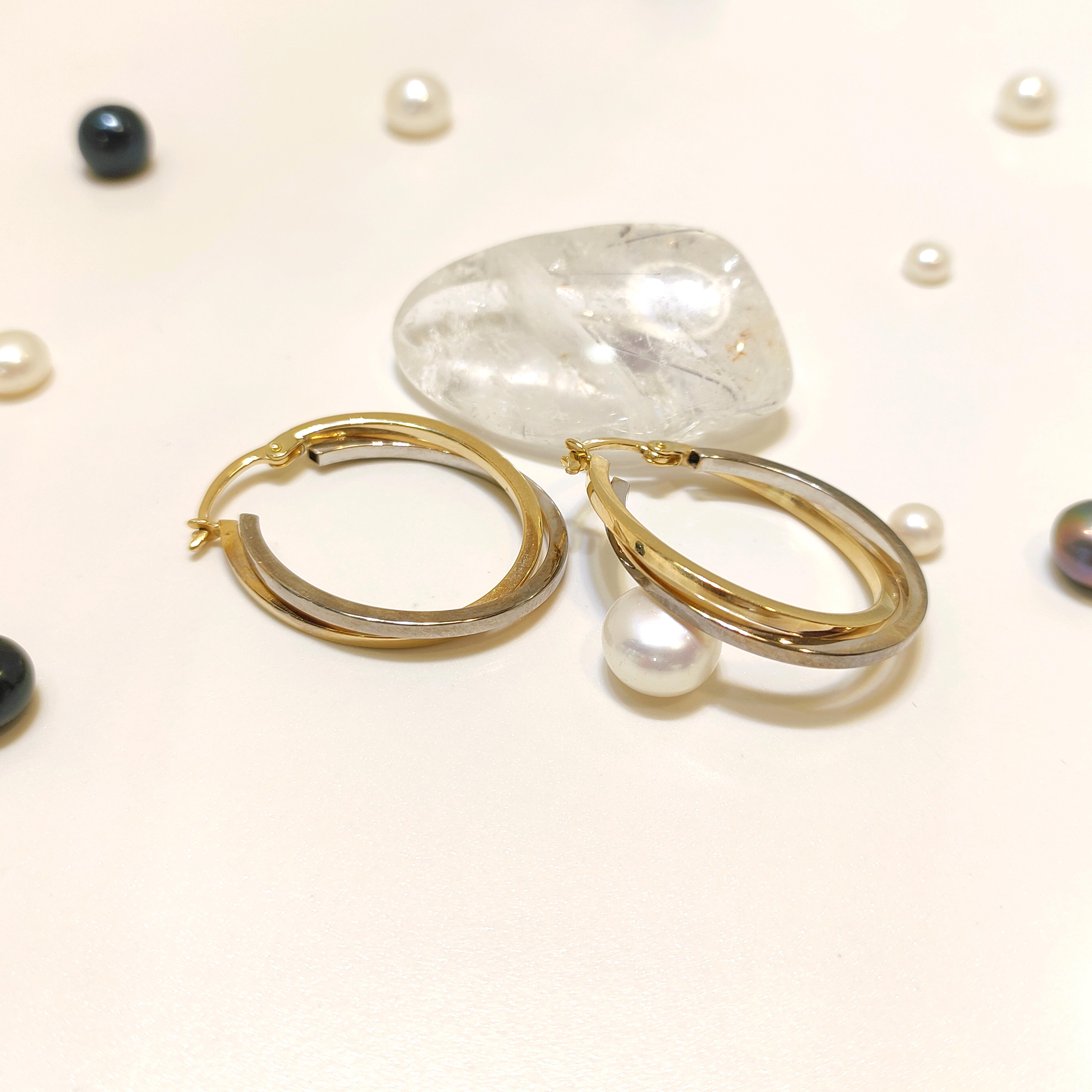 25mm İkili Halka Küpe 14 Ayar Altın HD VİDEOLU