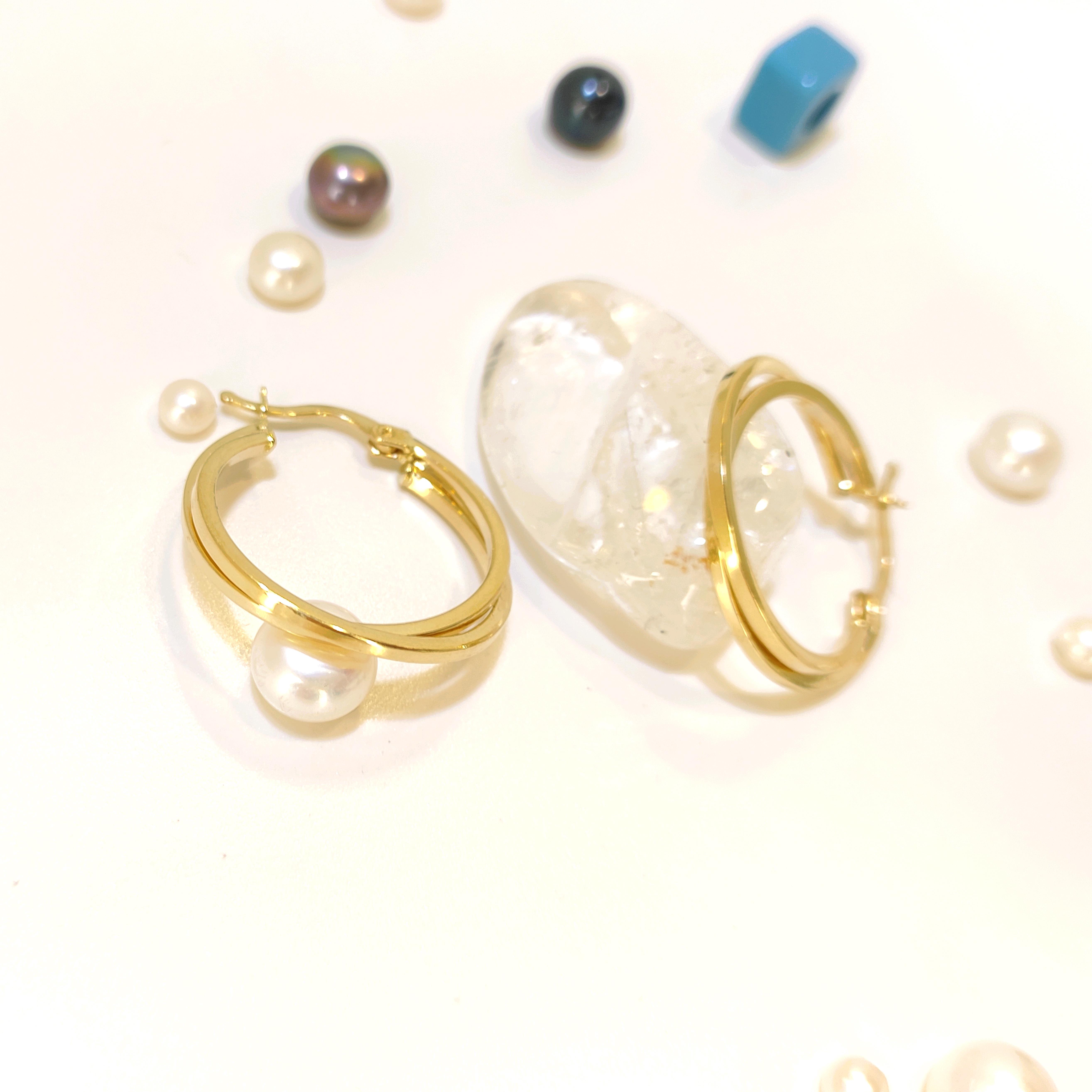 25mm İkili Halka Küpe 14 Ayar Altın 