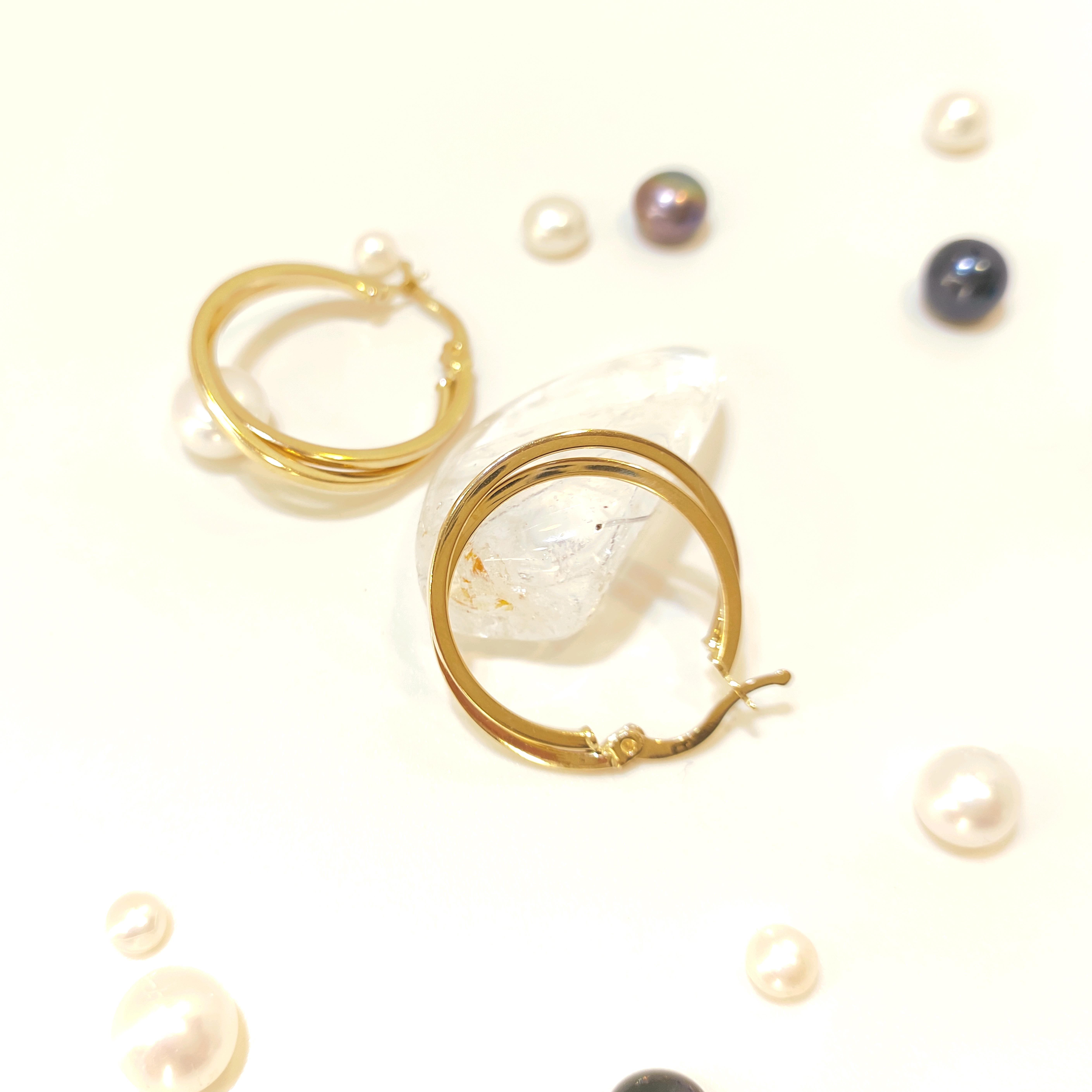 25mm İkili Halka Küpe 14 Ayar Altın 