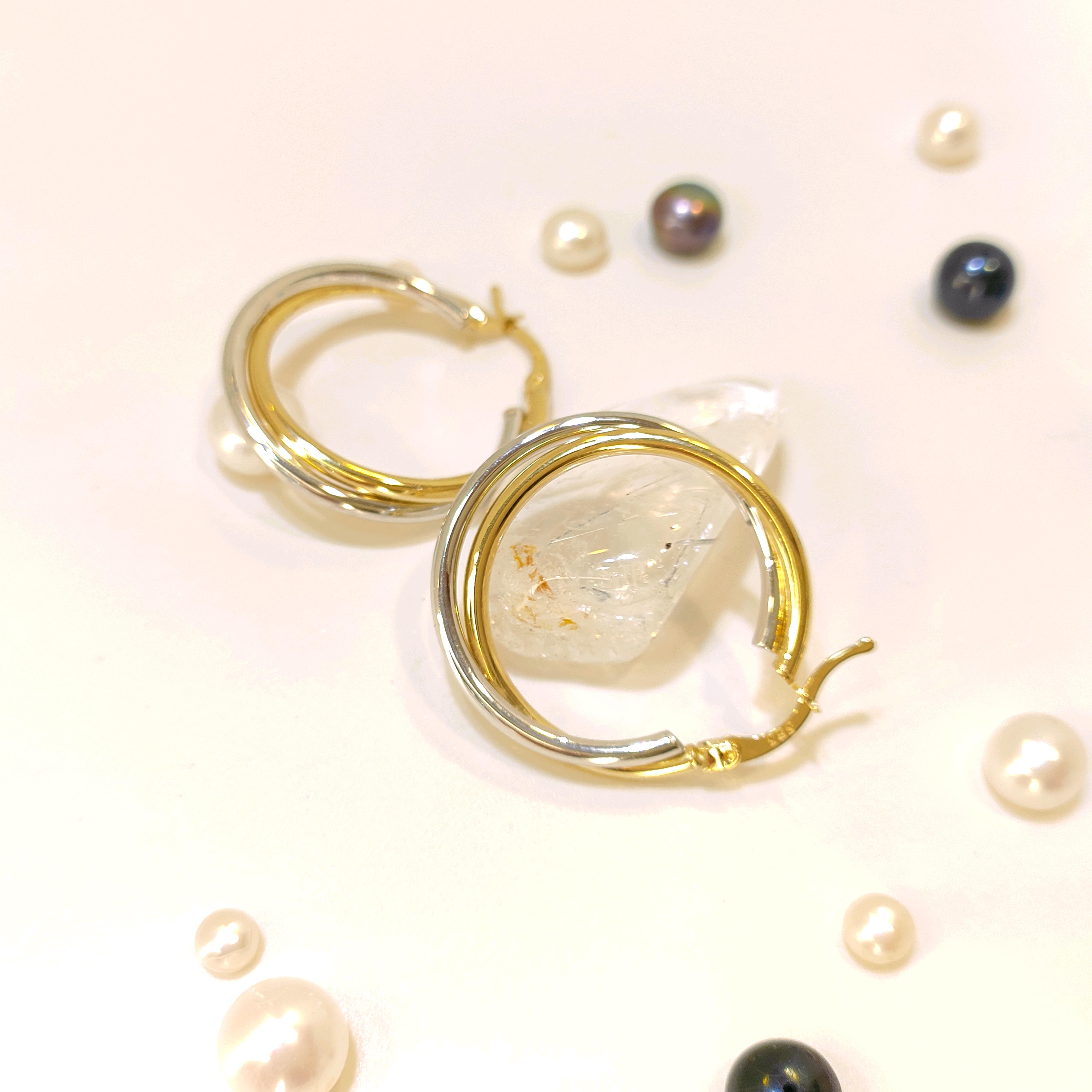 26mm İkili Burgu Halka Küpe 14 Ayar Altın 