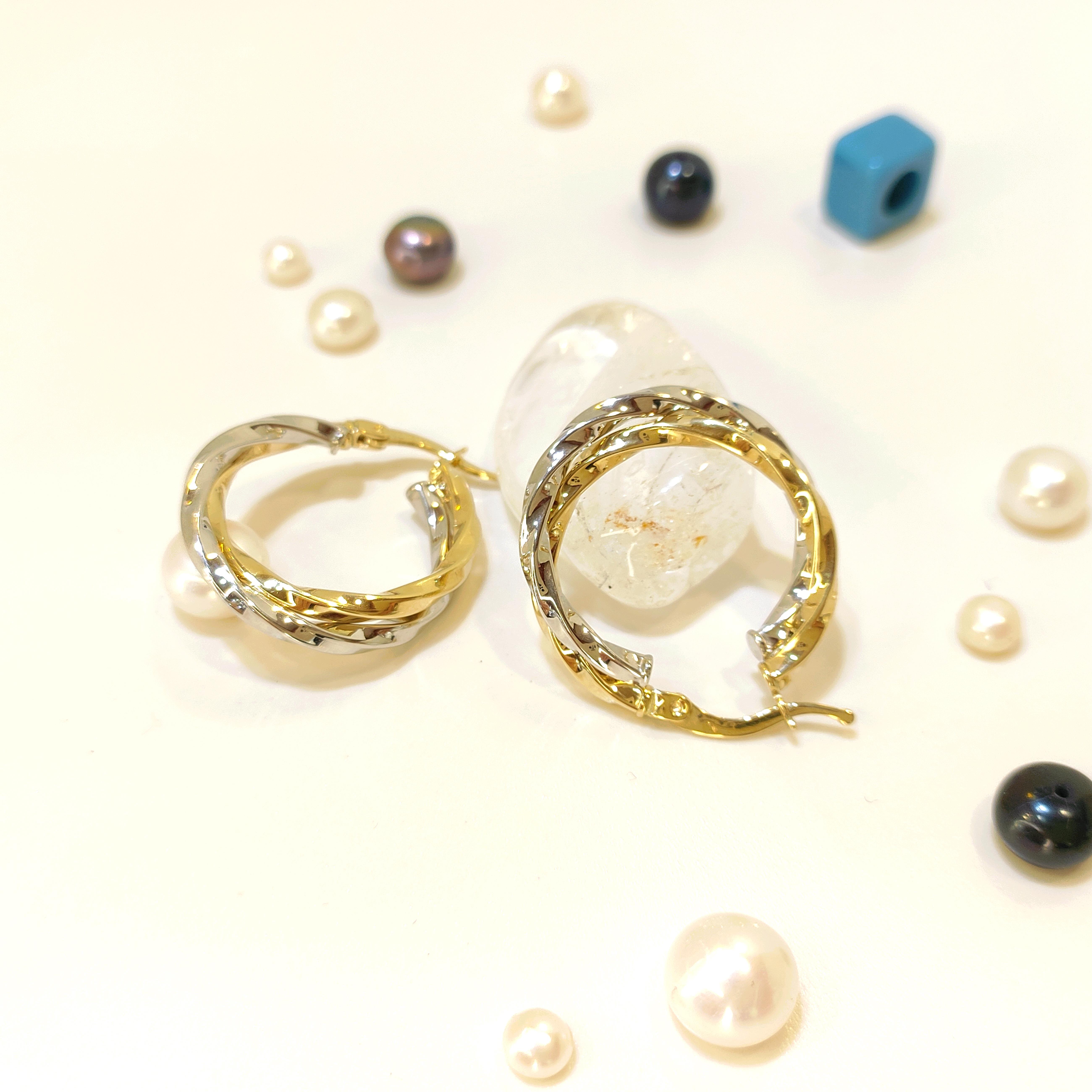 26mm İkili Burgu Halka Küpe 14 Ayar Altın 