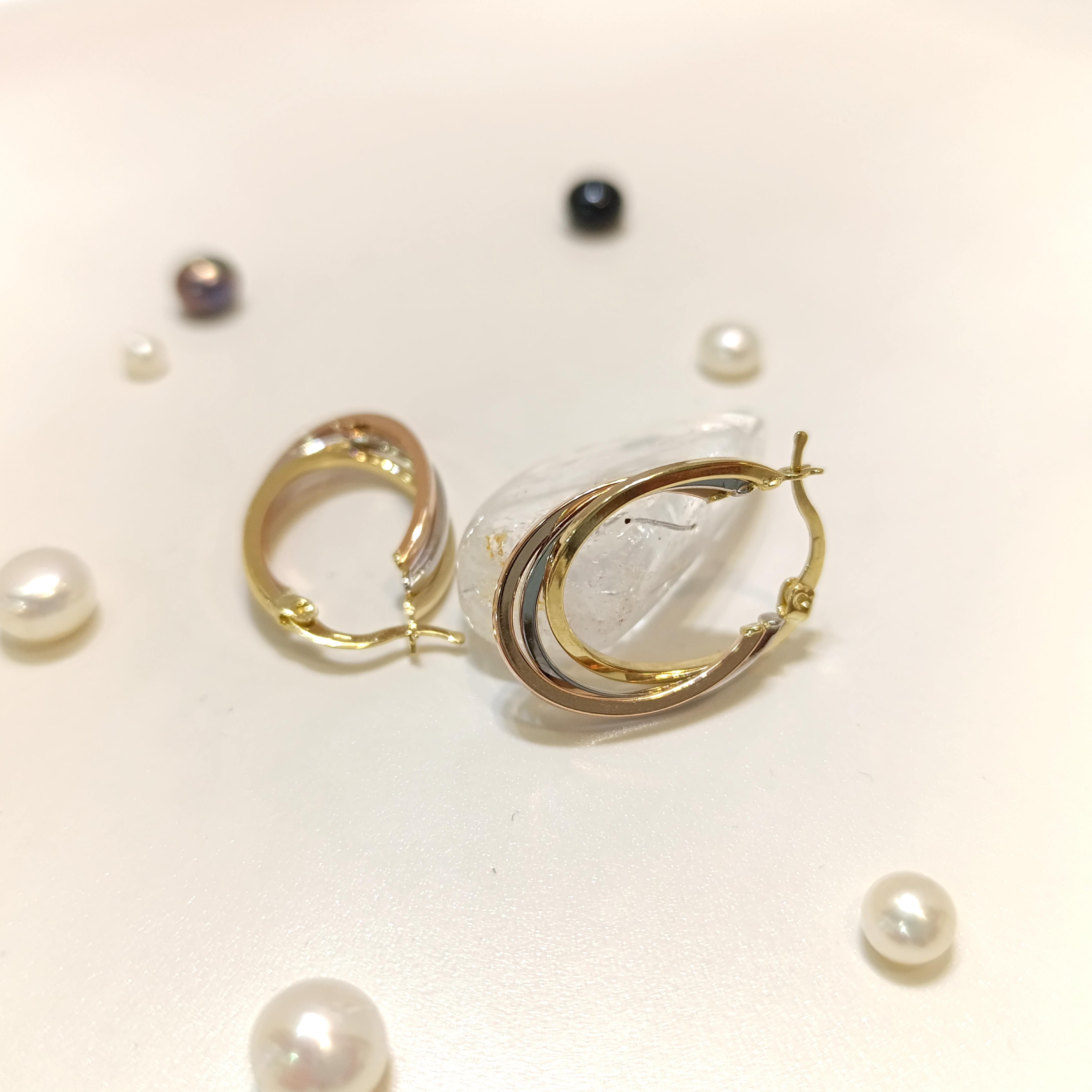 27mm Oval Üçlü Halka Küpe 14 Ayar Altın HD VİDEOLU