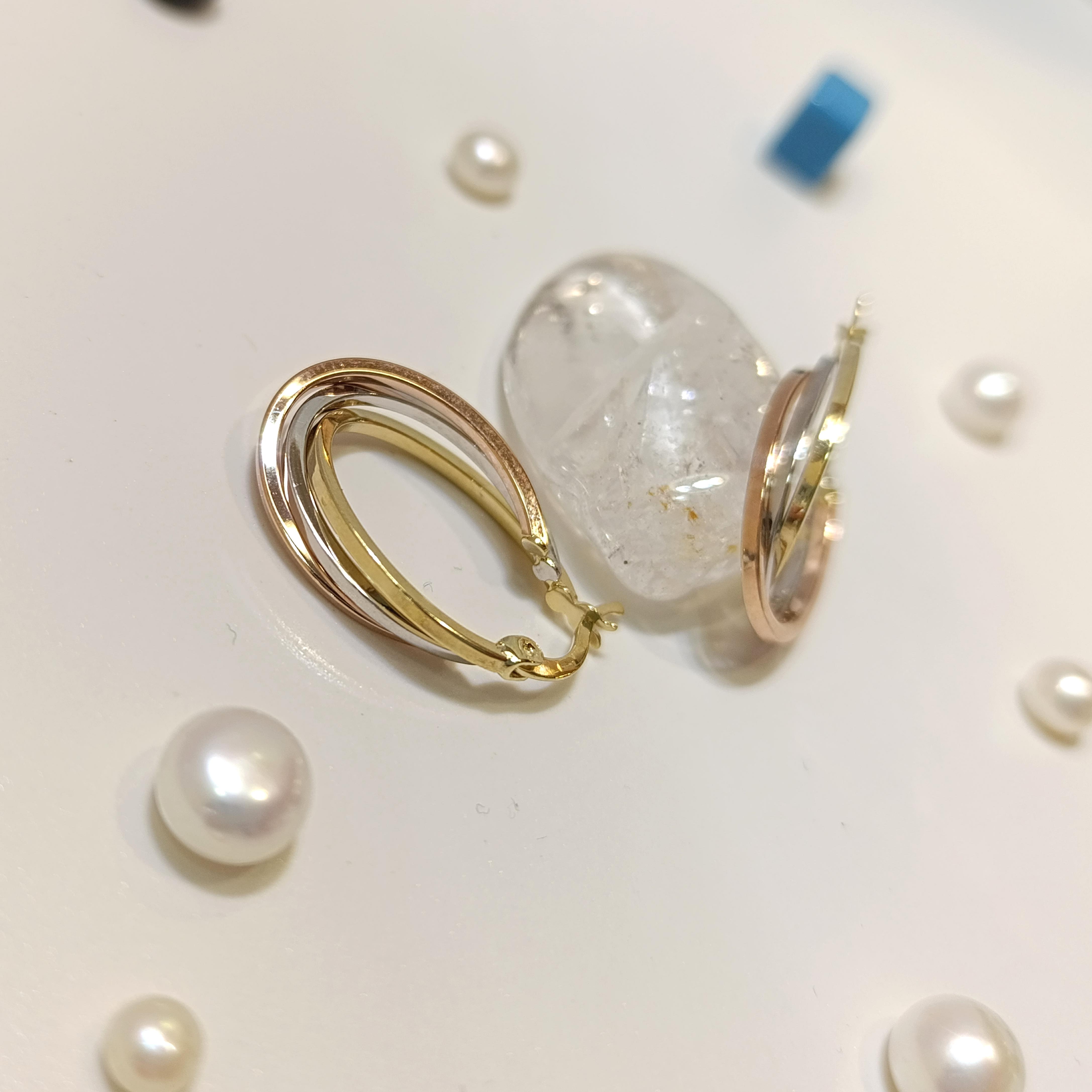 27mm Oval Üçlü Halka Küpe 14 Ayar Altın HD VİDEOLU