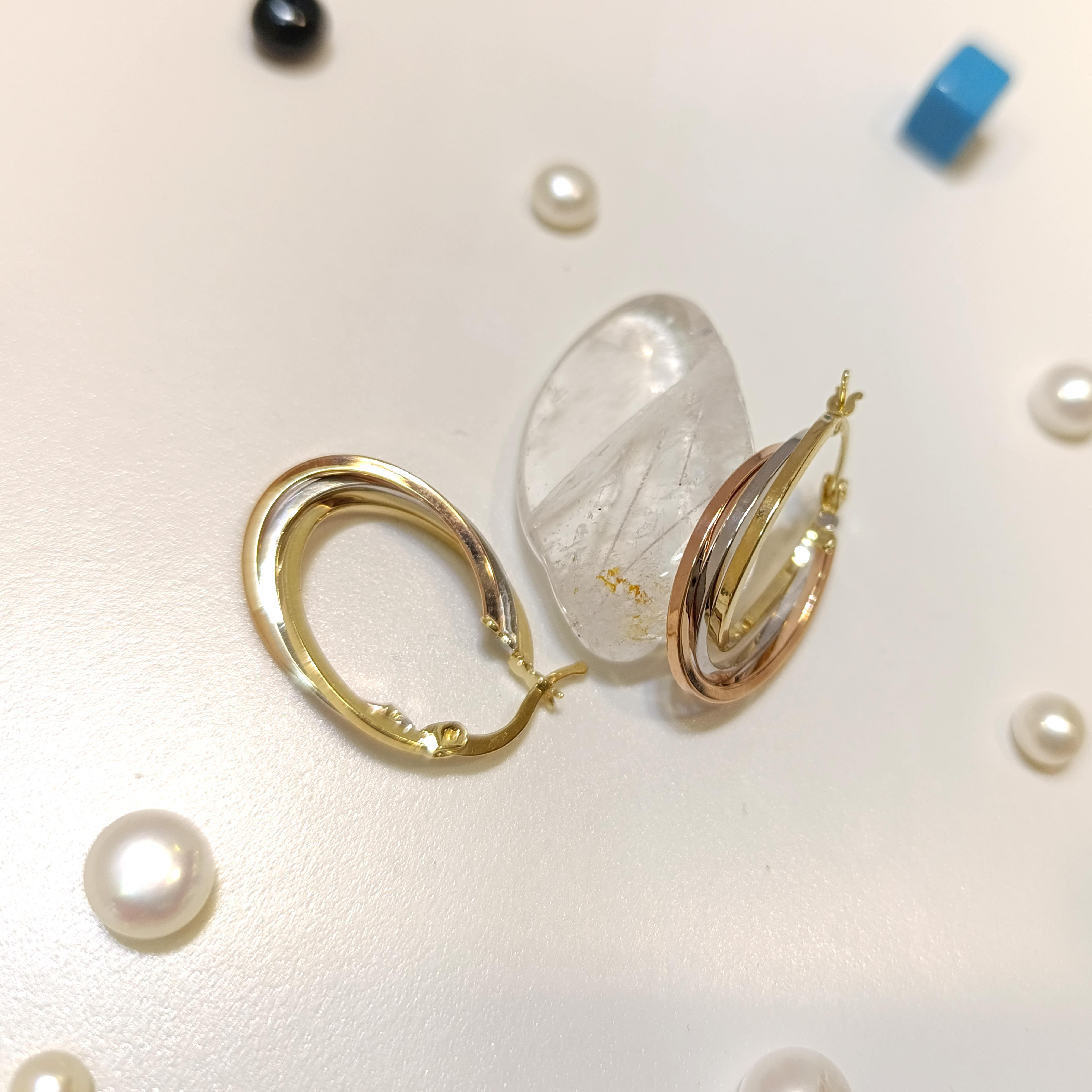 27mm Oval Üçlü Halka Küpe 14 Ayar Altın HD VİDEOLU