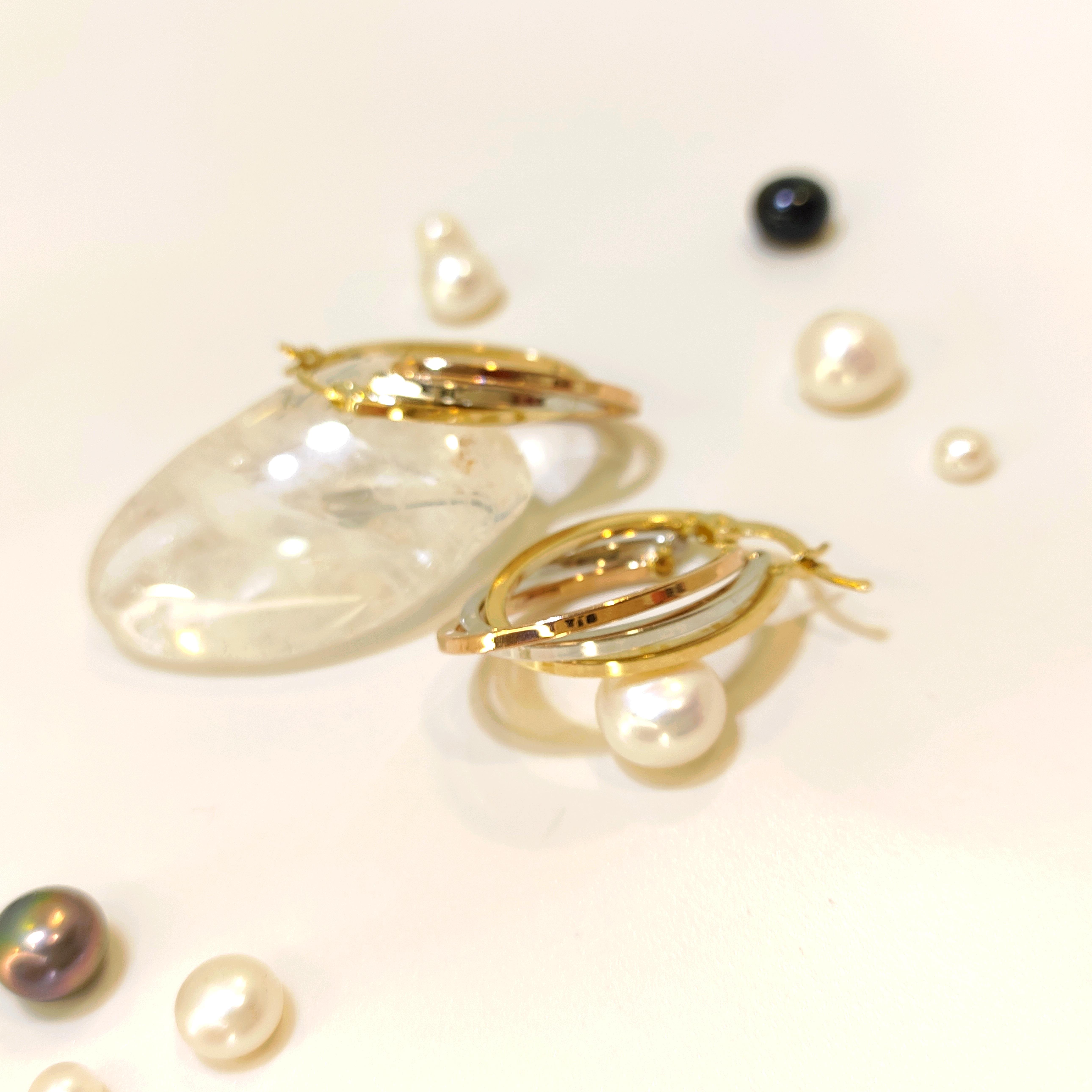 27mm Üçlü Renkli Halka Küpe 14 Ayar Altın 