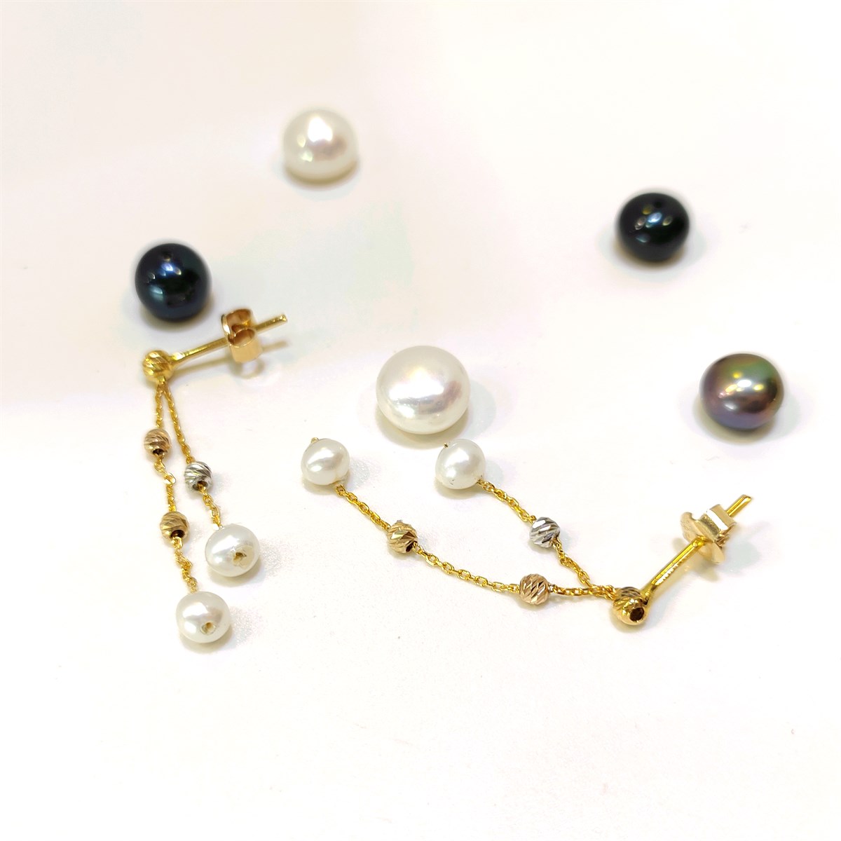 4mm Dorika Toplu İnci Sallanan Küpe 14 Ayar Altın HD VİDEOLU