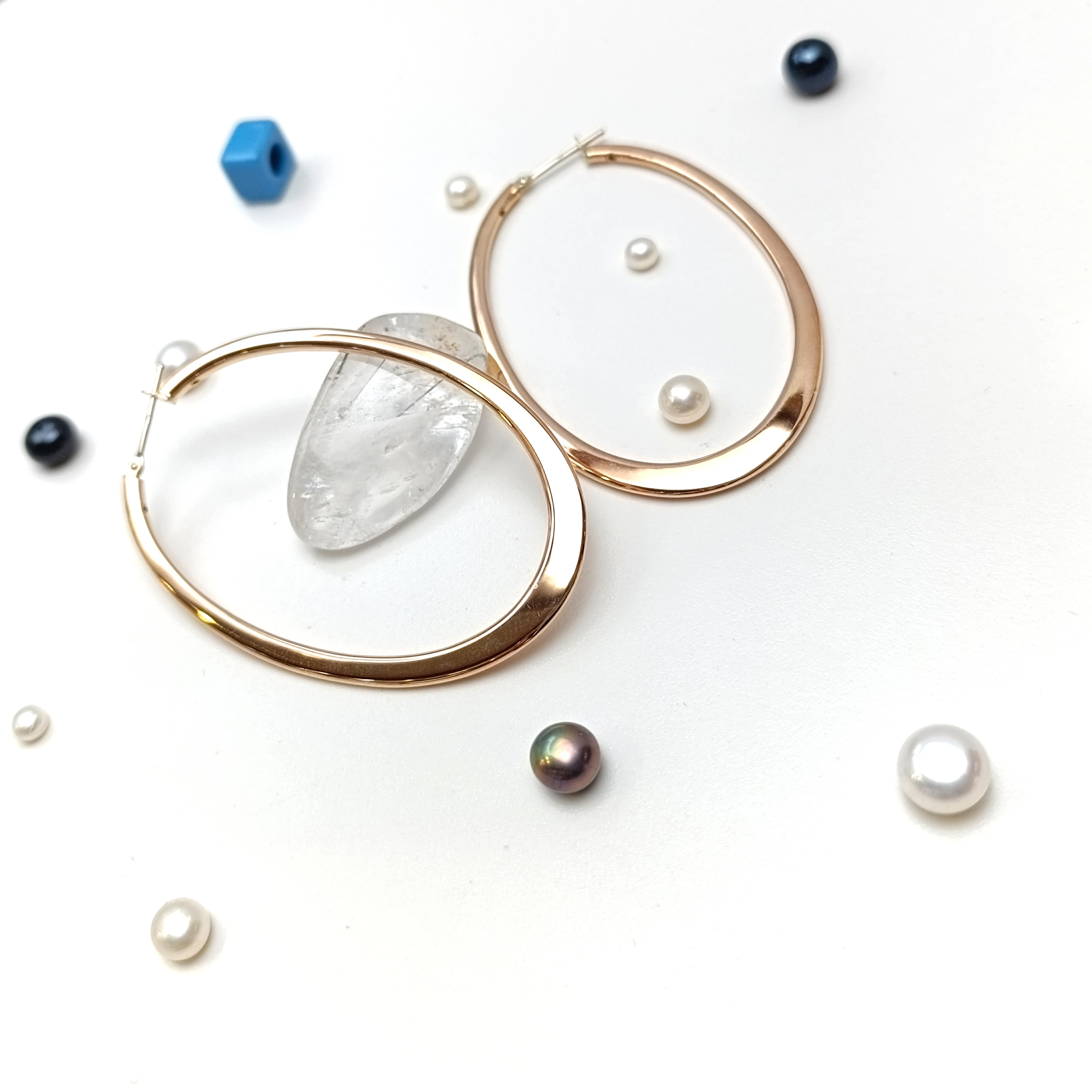 60mm  Extra Büyük Boy Oval Halka Küpe 14 Ayar Altın HD VİDEOLU