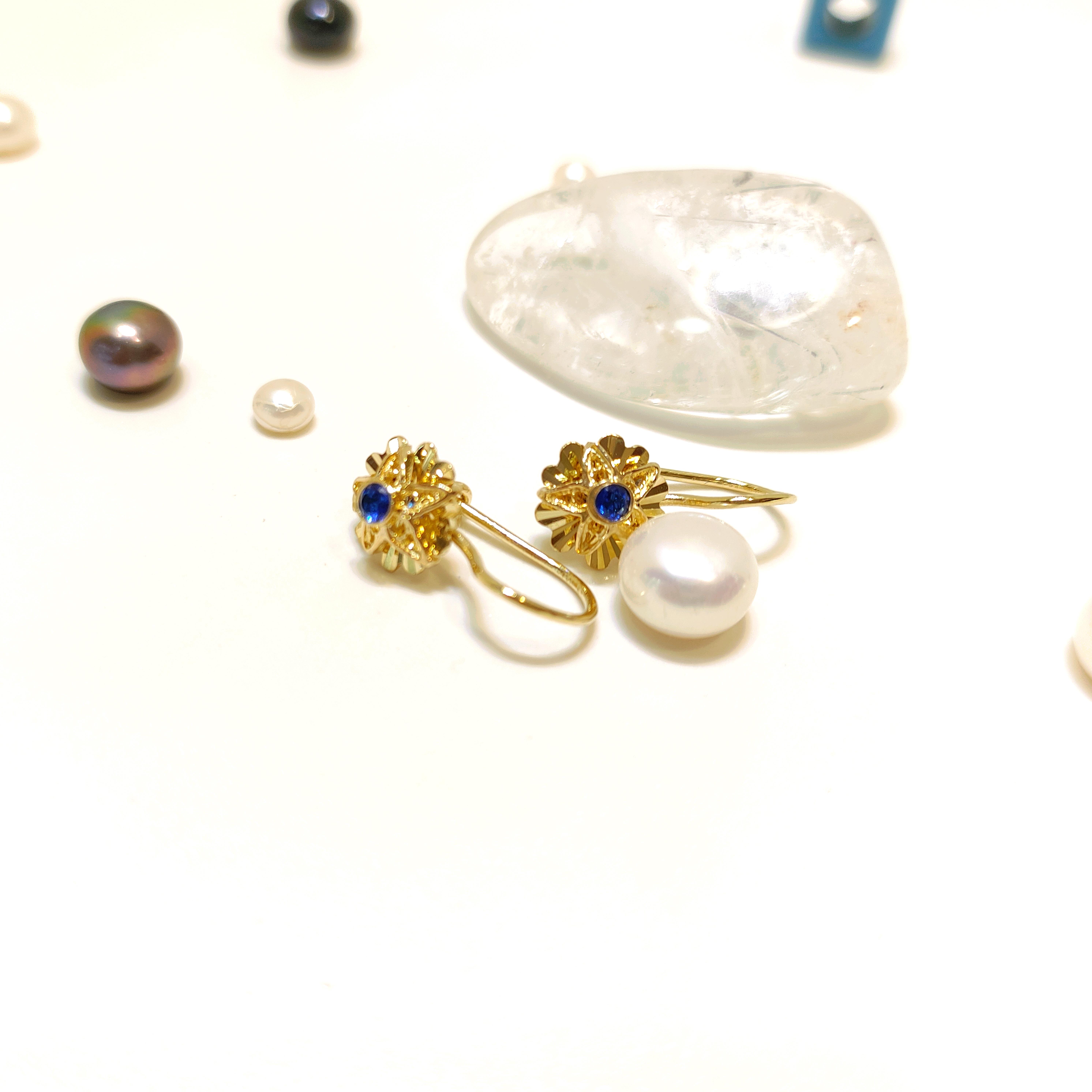 9mm Mini Sallanan Lacivert Taşlı Telkara Gül Küpe 14 Ayar Altın HD VİDEOLU