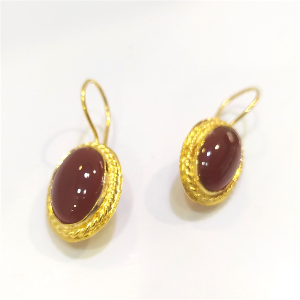 Akik Küpe 14 Ayar Altın