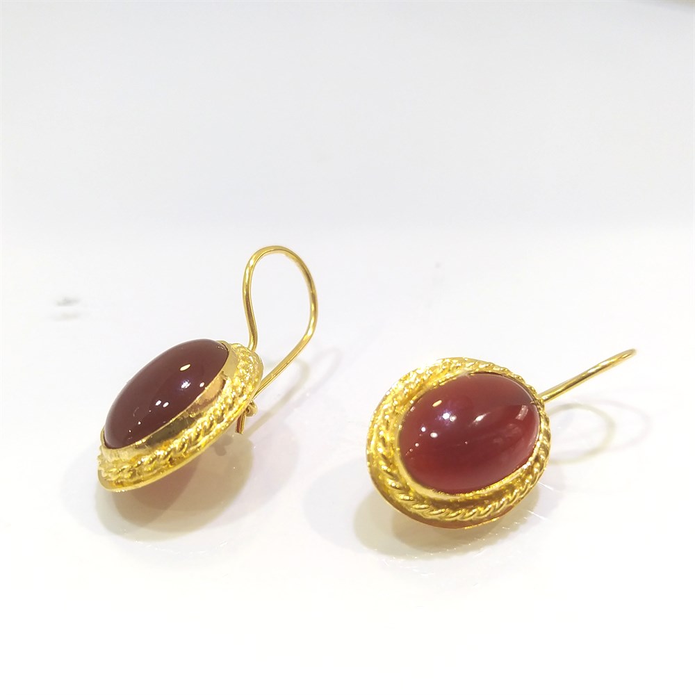 Akik Küpe 14 Ayar Altın