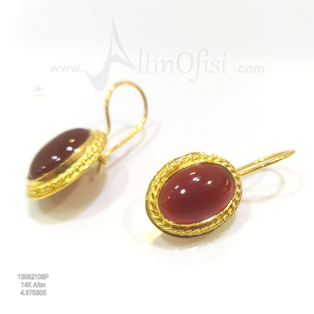 Akik Küpe 14 Ayar Altın