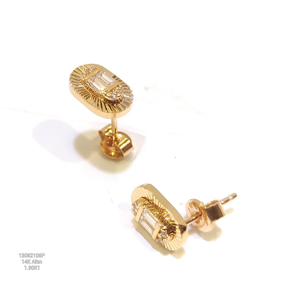 Baget Taşlı Küpe 14 Ayar Altın