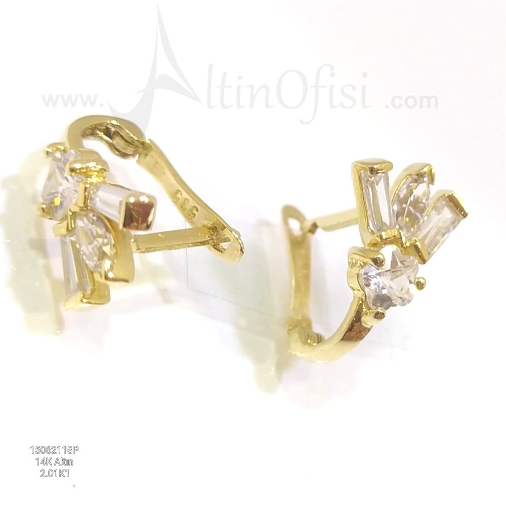 Baget TAşlı ve Yıldız Taşlı Küpe 14 Ayar Altın