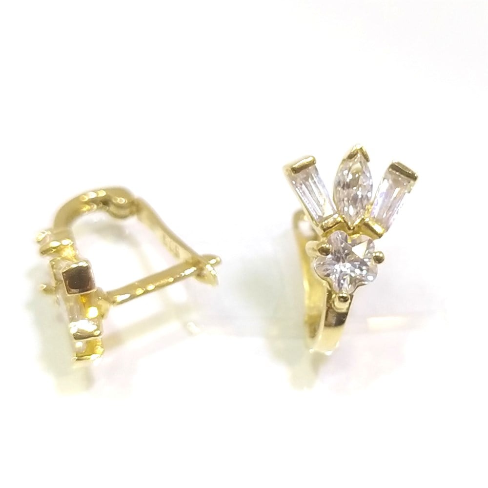 Baget TAşlı ve Yıldız Taşlı Küpe 14 Ayar Altın