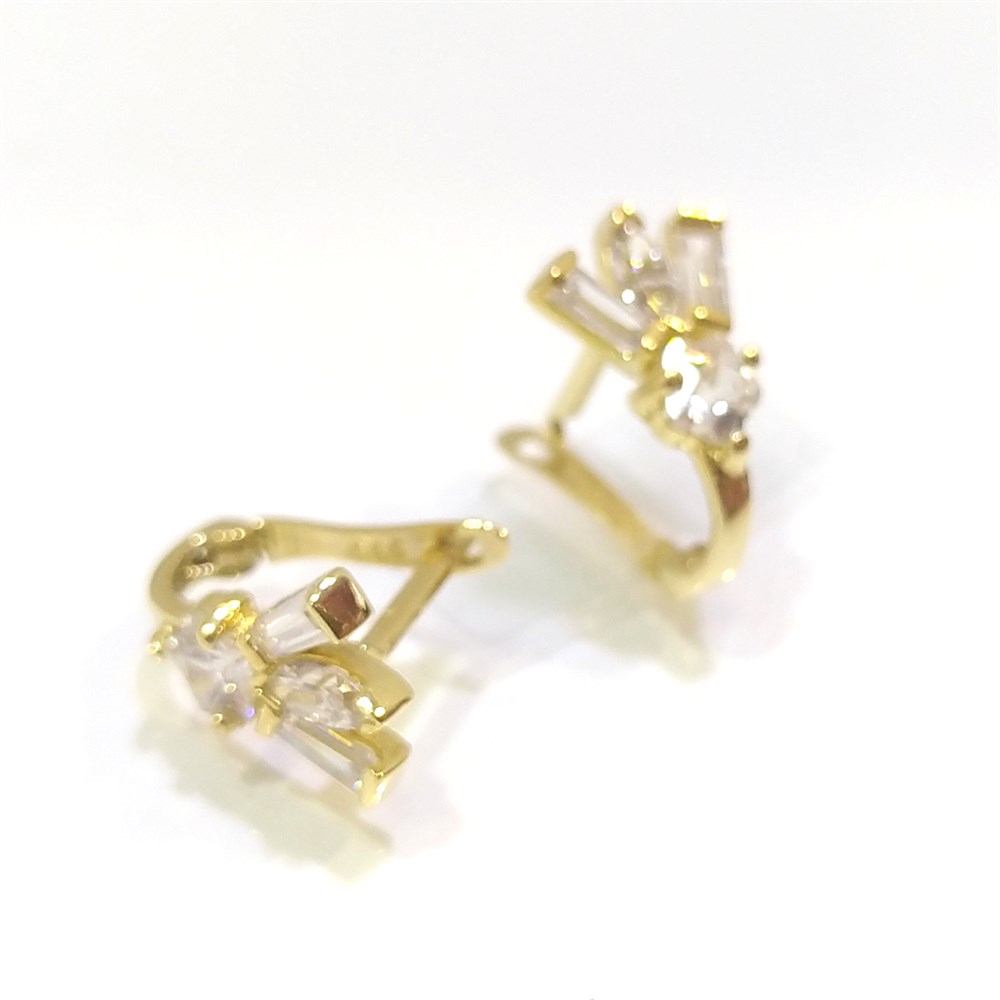 Baget TAşlı ve Yıldız Taşlı Küpe 14 Ayar Altın