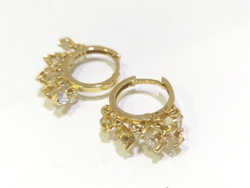 Beş TAş Halka Küpe  14 Ayar Altın