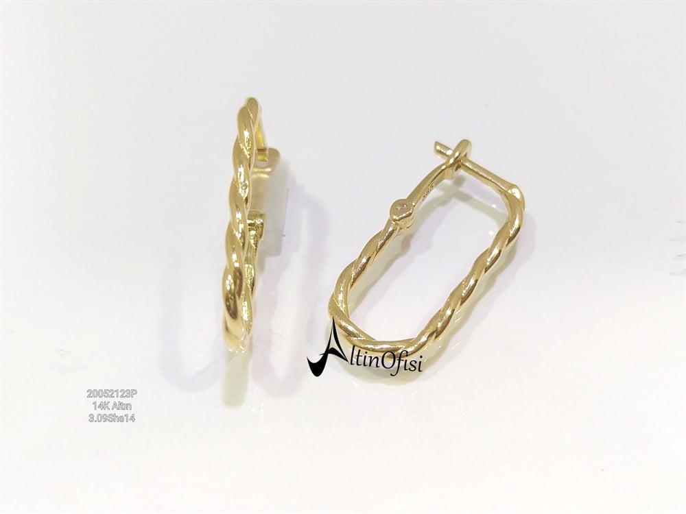 Burmalı Halka Küpe 14 Ayar Altın