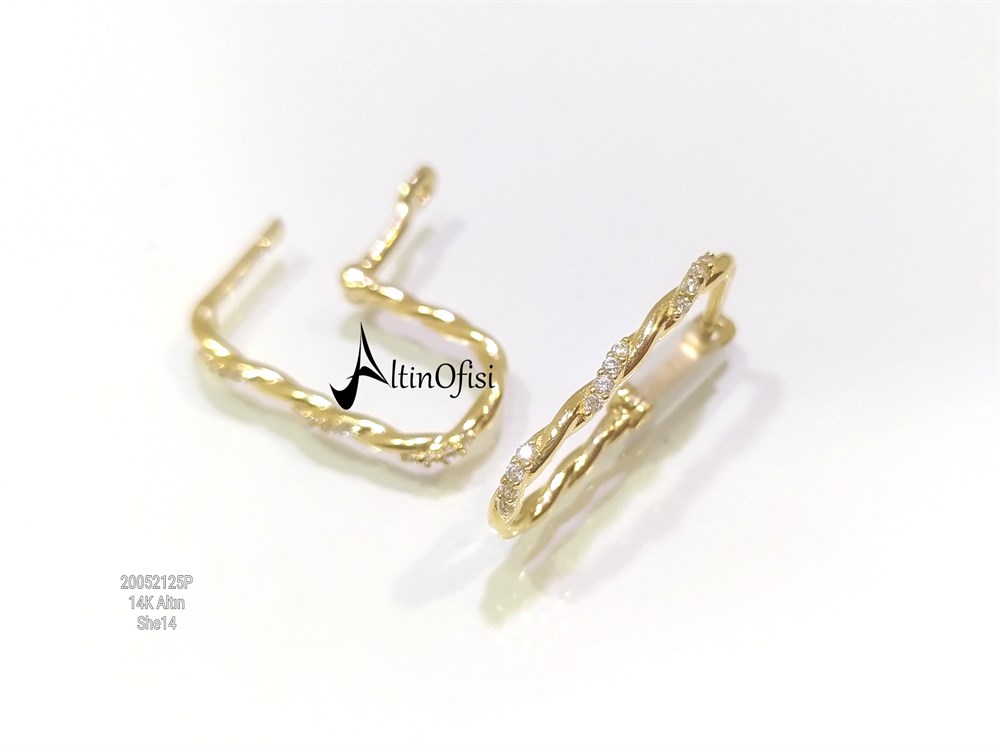 Burmalı Taşlı Halka Küpe 14 Ayar Altın