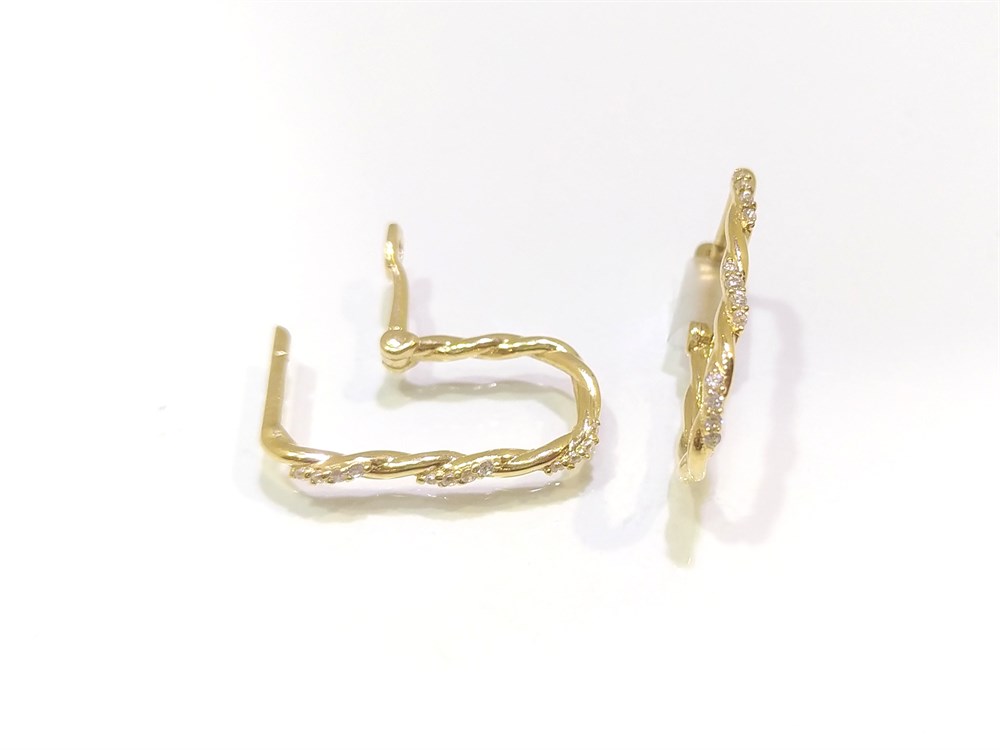 Burmalı Taşlı Halka Küpe 14 Ayar Altın