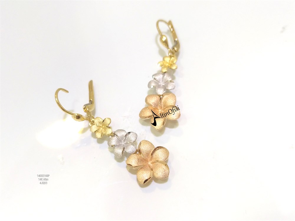 Çiçekli Sallanan  Küpe  14 Ayar Altın