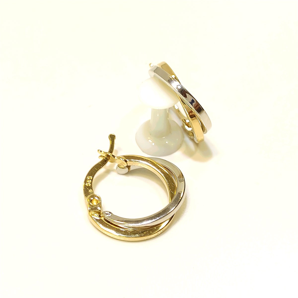 Çift Halkalı Küpe 14 Ayar Altın 4K VİDEOLU