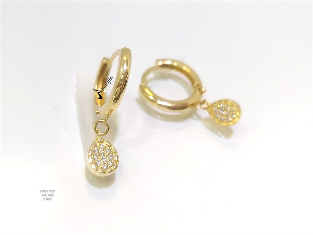 Damla Sallanan Halka Küpe  14 Ayar Altın