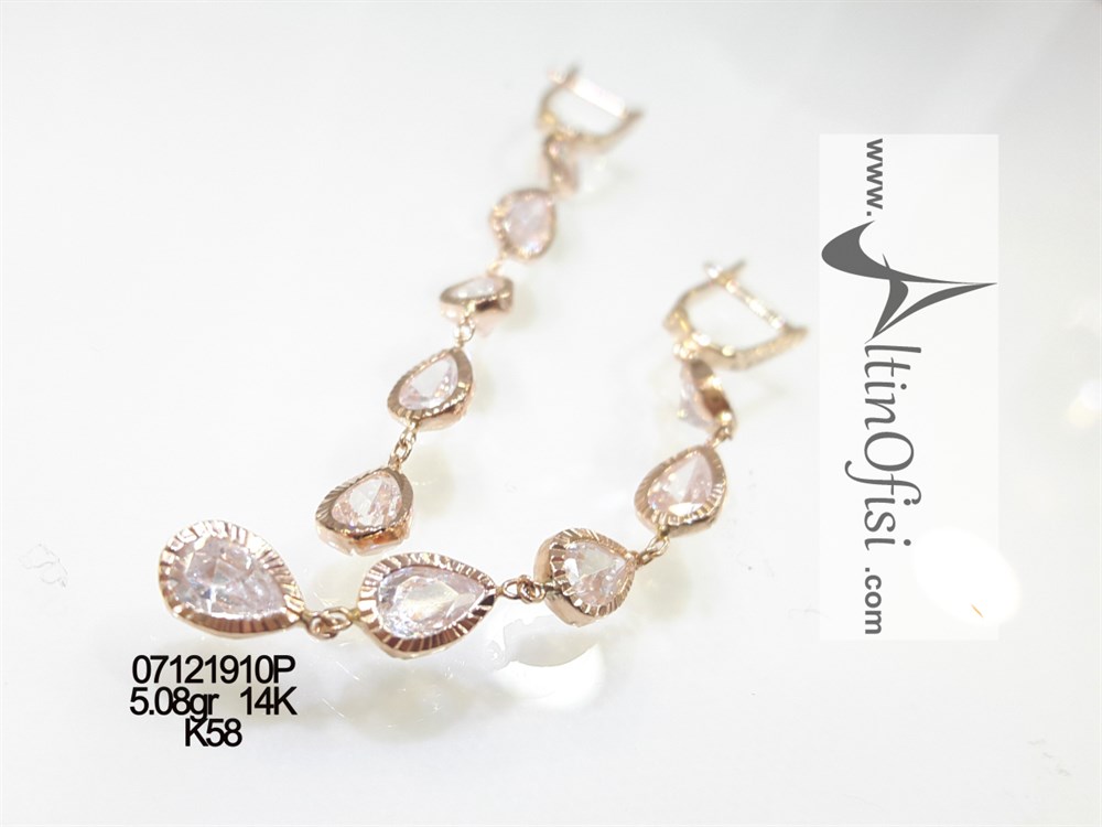 Damla Taşlı Sallanan Küpe 14 Ayar Altın