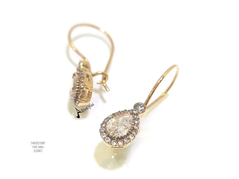 Damla Tek Taş Sallanan  Küpe  14 Ayar Altın