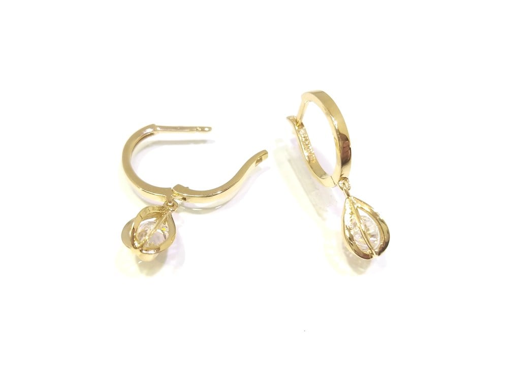 Damla Tek Taşlı Küpe 14 Ayar Altın