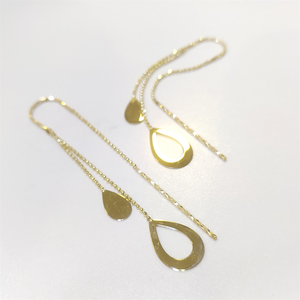 Damla Zincir Sallanan Küpe 14 Ayar Altın