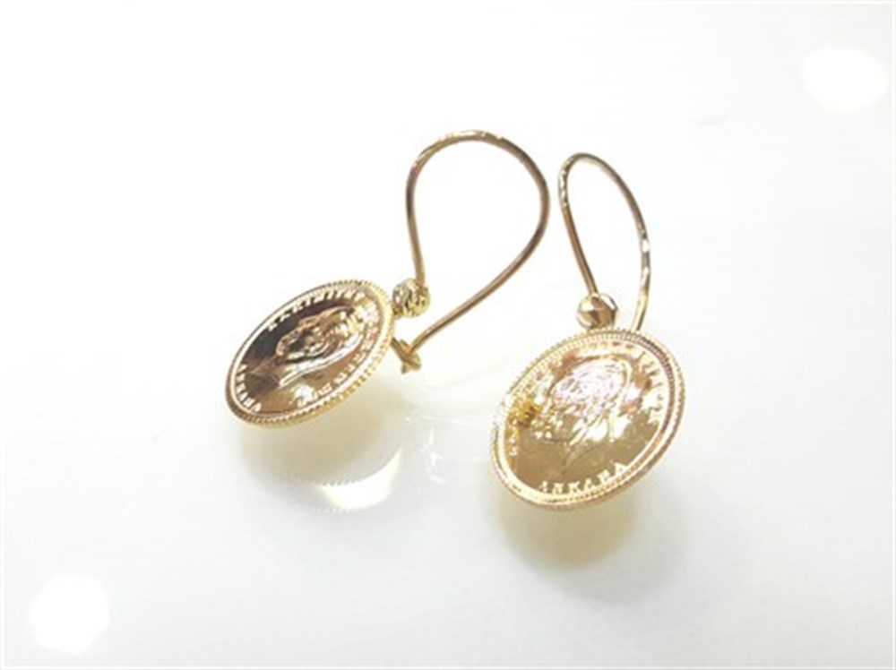 Dorika Toplu Ata Çeyrekli Küpe Küpe 14 Ayar Altın