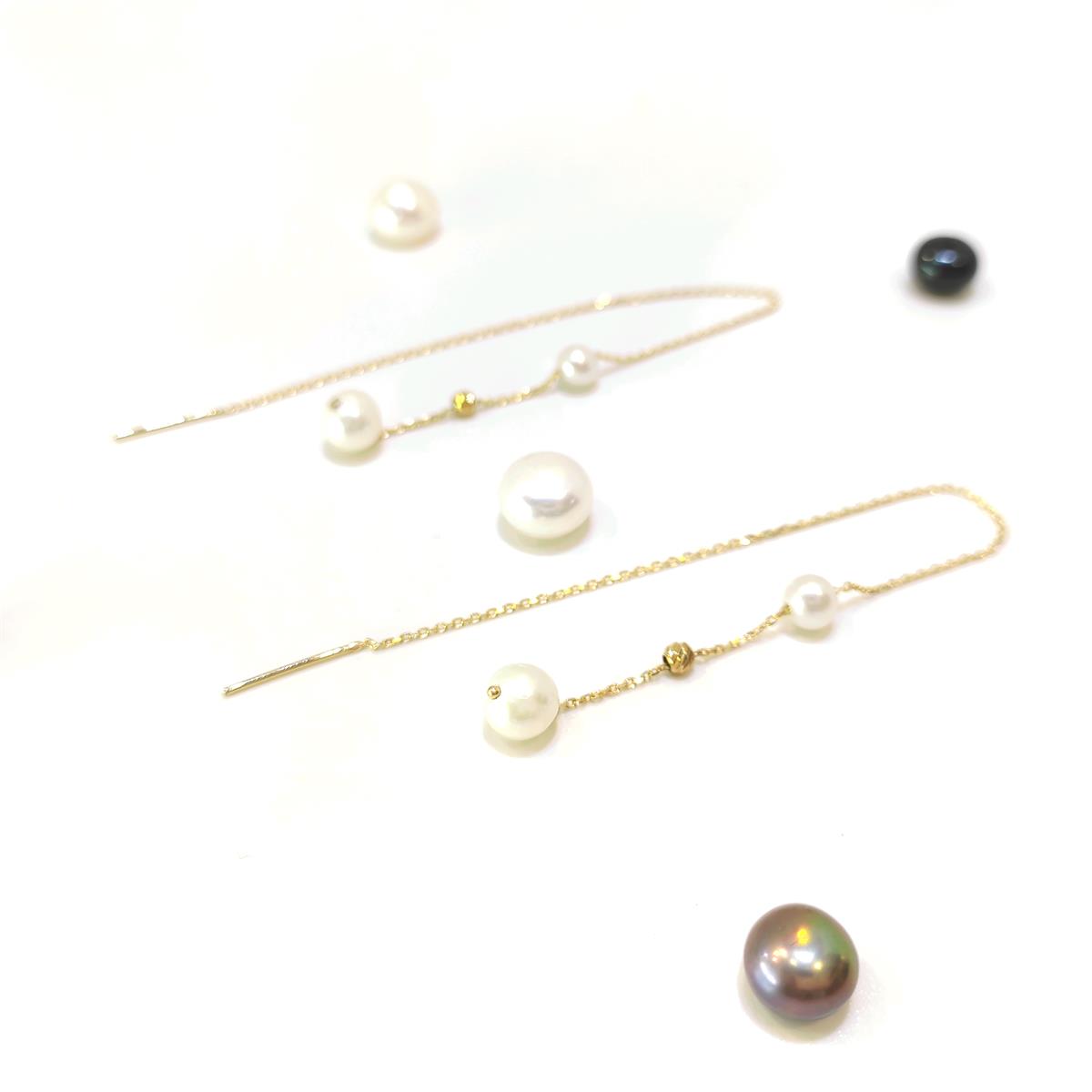 Dorika Toplu İnci Sallanan Zincir Küpe 14 Ayar Altın HD VİDEOLU