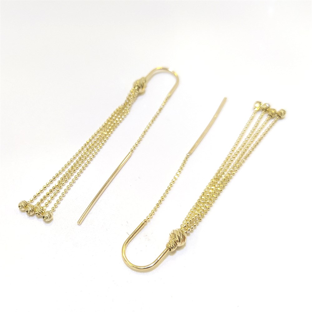 Dorika Toplu Yıldız Zincir Sallanan Küpe 14 Ayar Altın